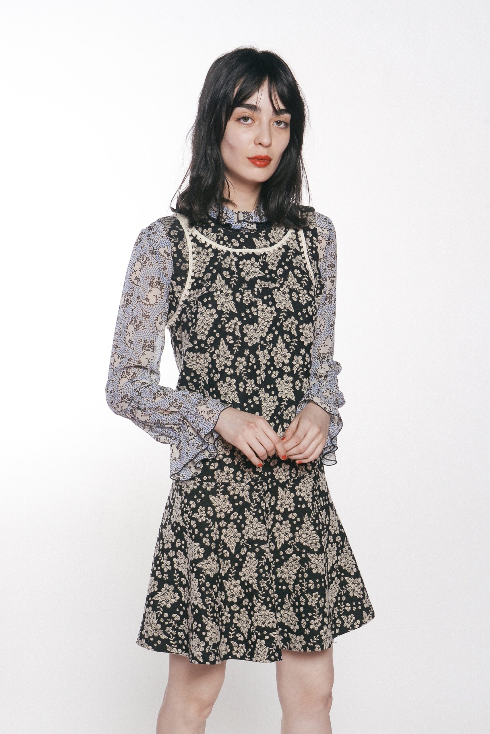 floral mini dress with blue blouse