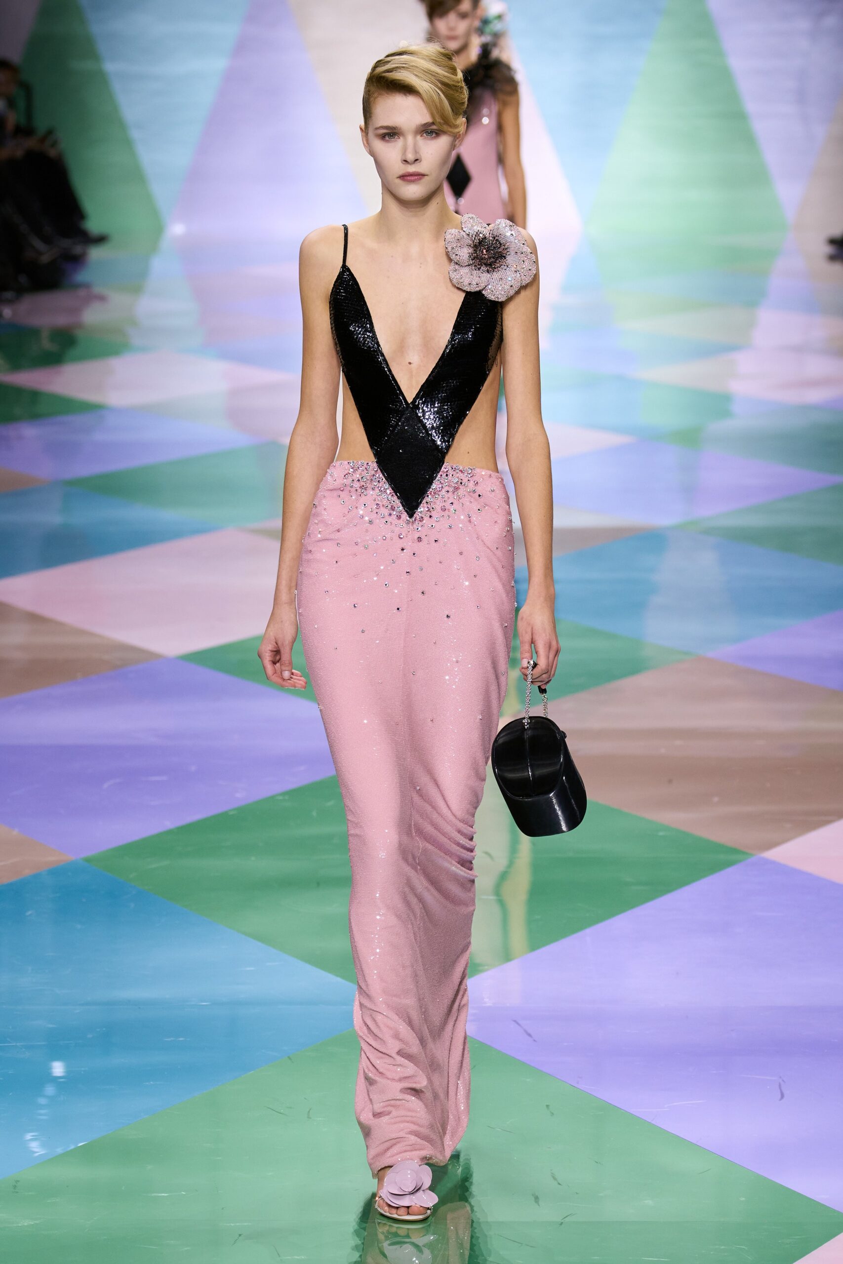 pink sequin sleeveless gown