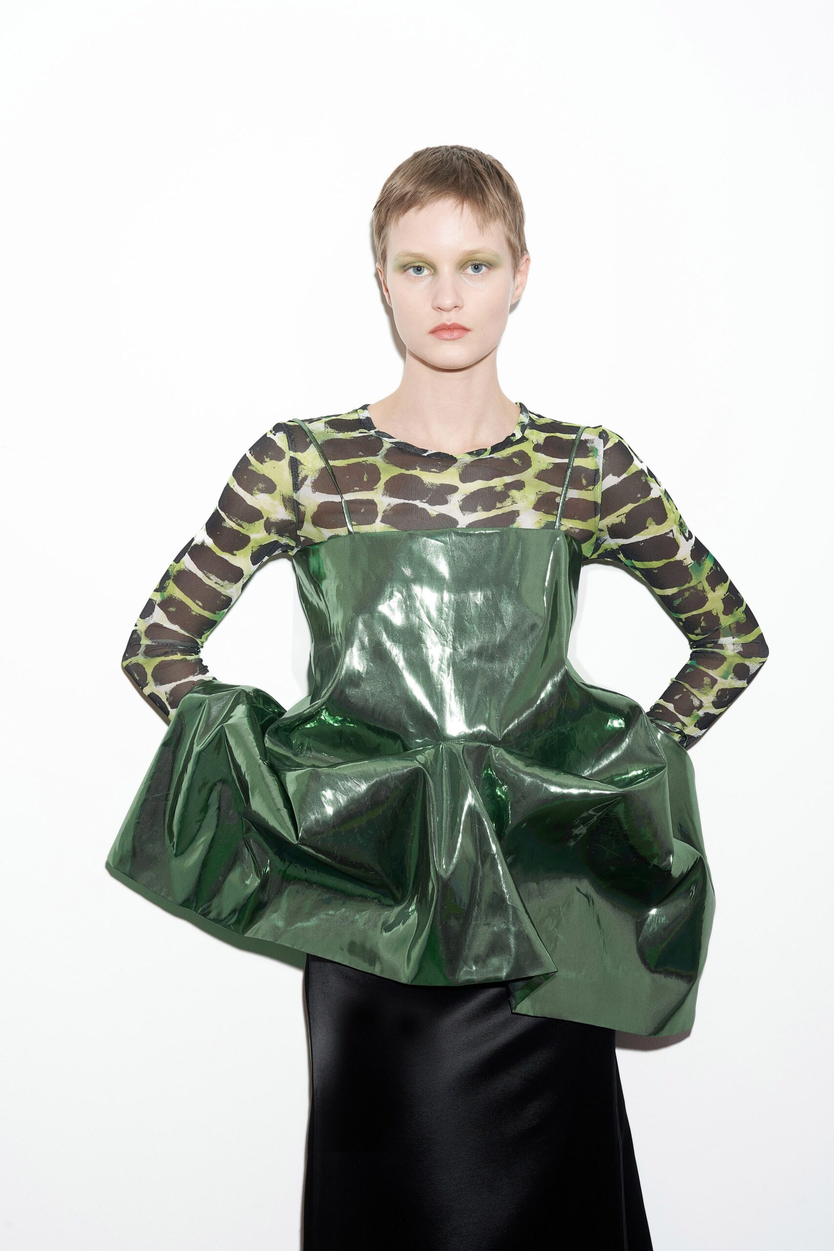 green vinyl pleated dress