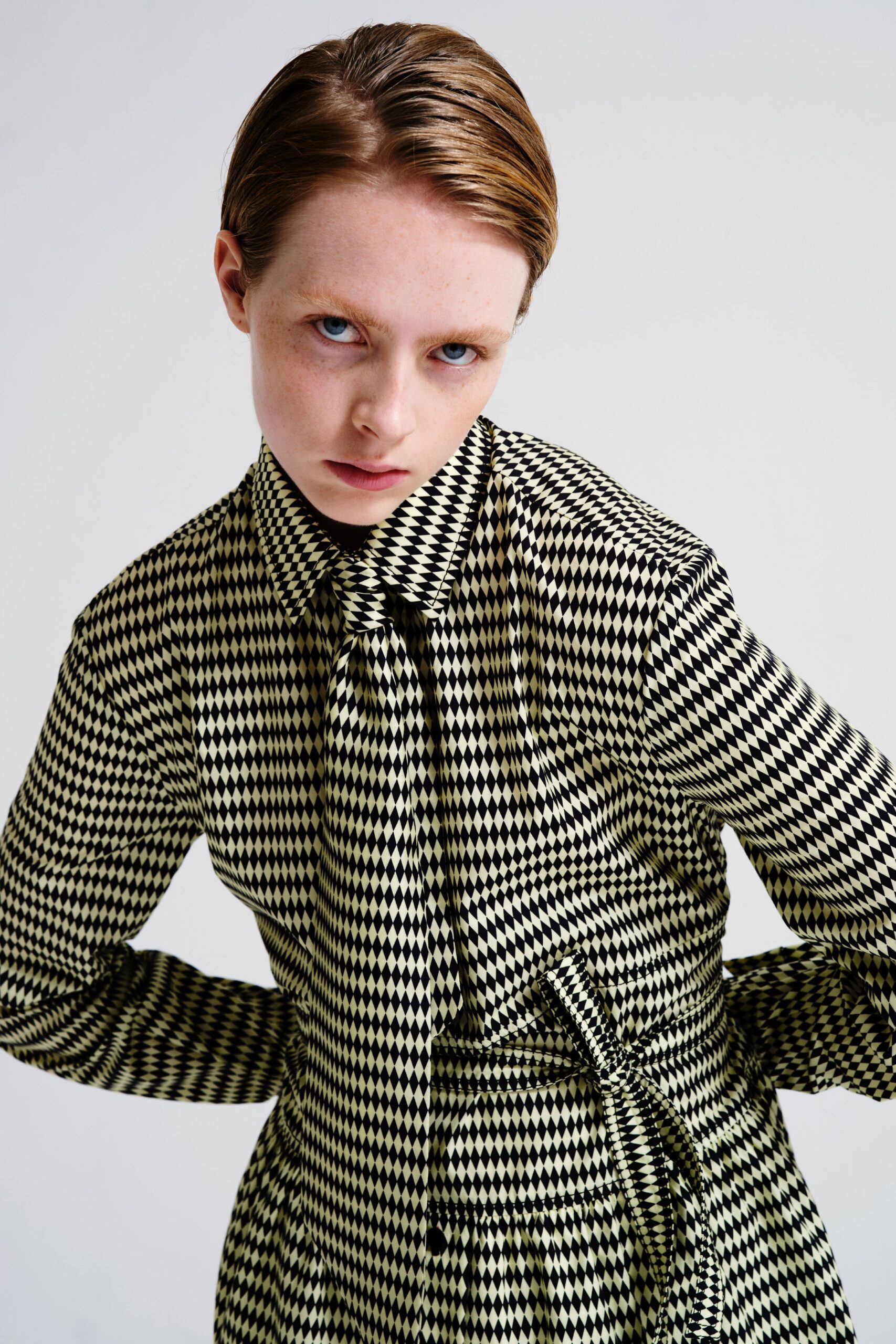 black and white checked shirt-dress