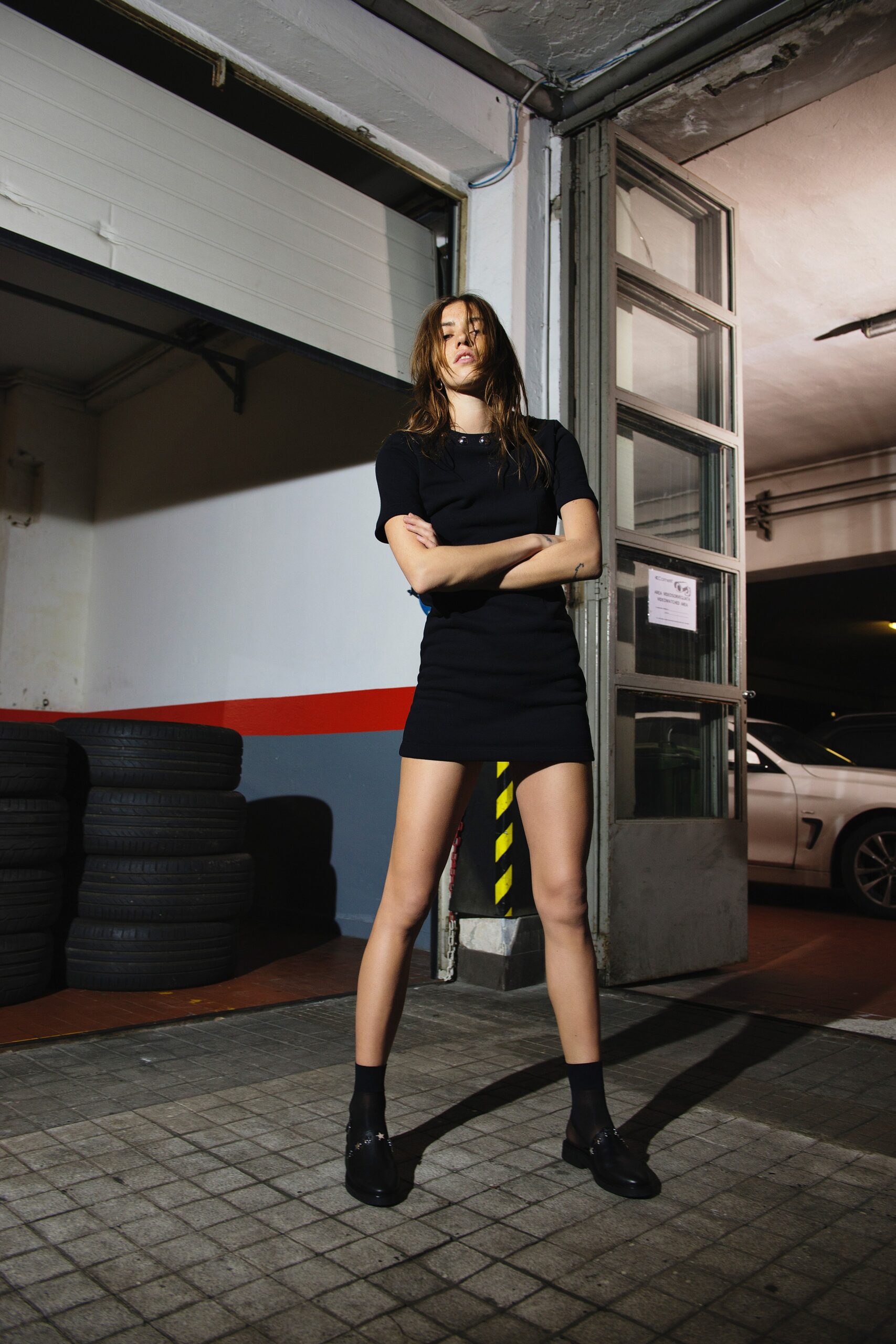 fitted black mini dress