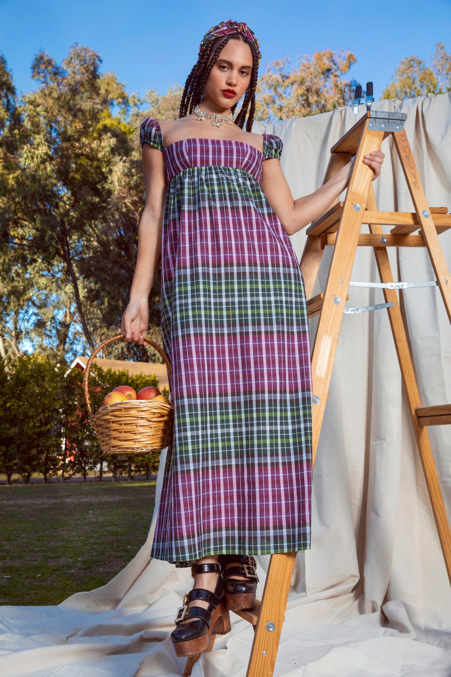relaxed checked maxi dress