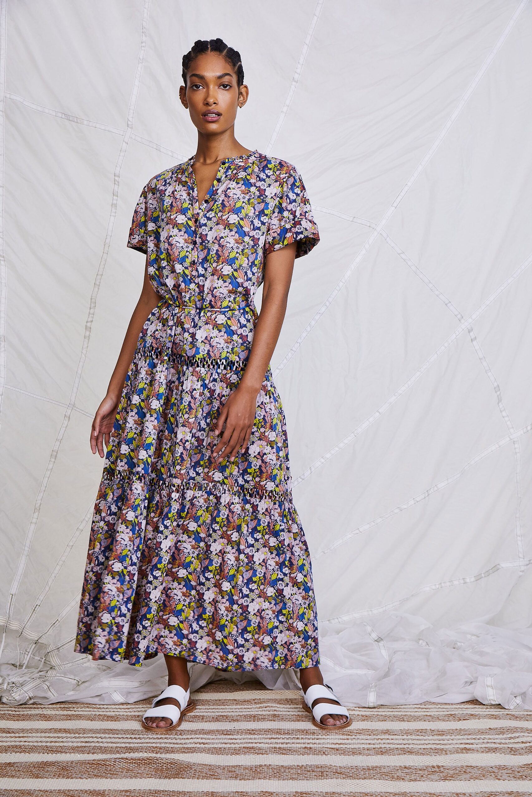 multi-colored floral midi dress