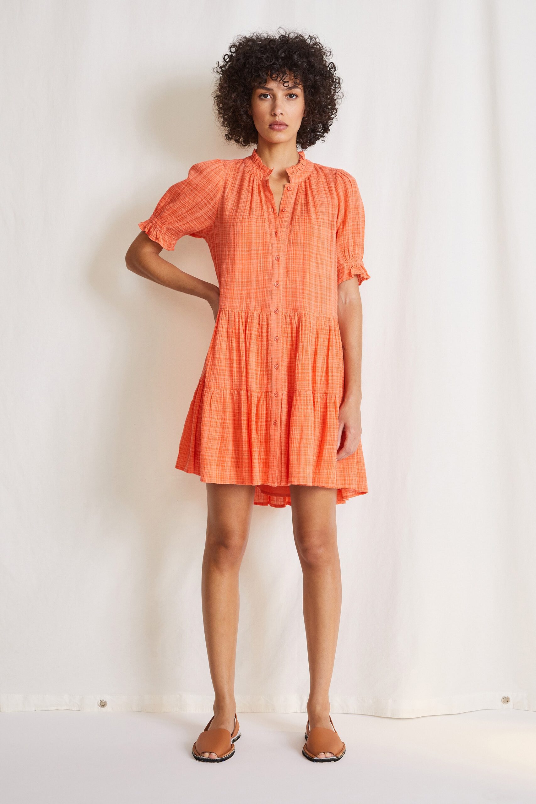 relaxed orange cotton mini dress