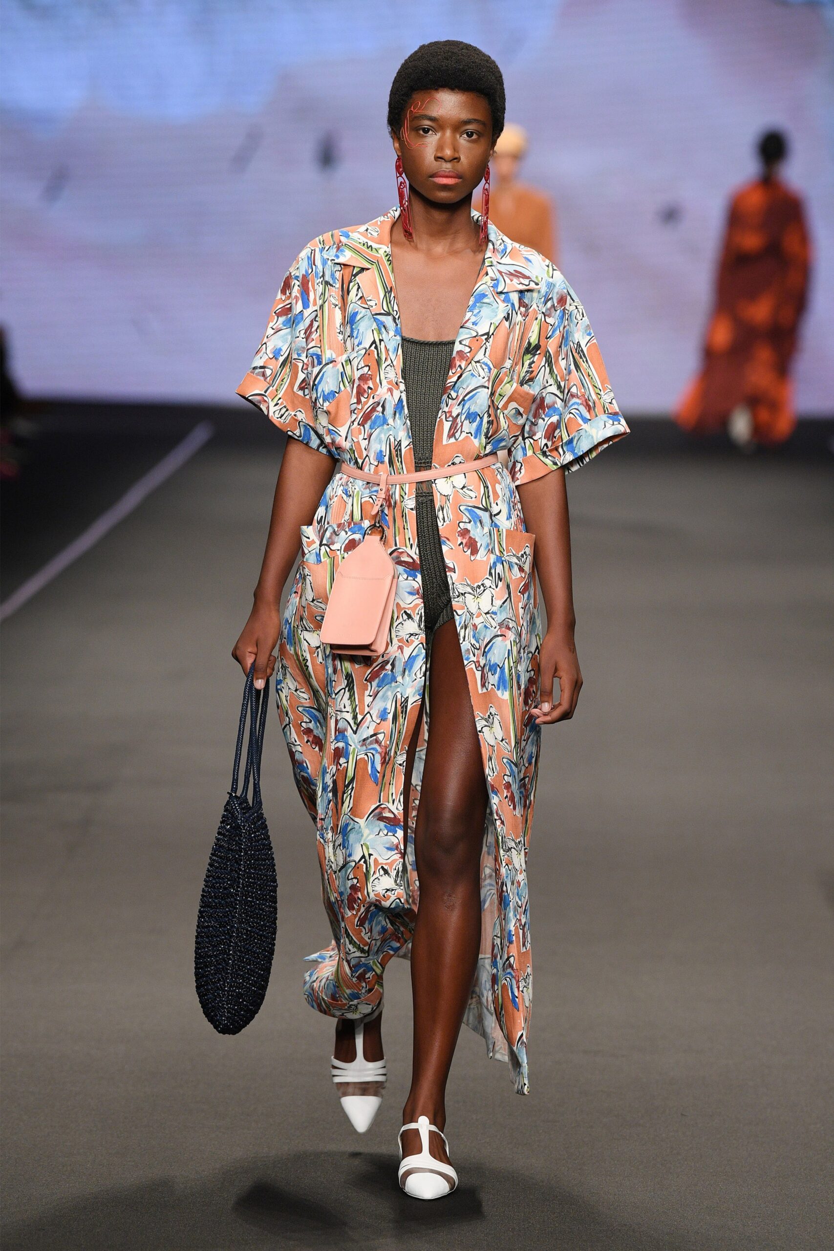 multi cotton sleeveless v-neck relaxed flared printed dress