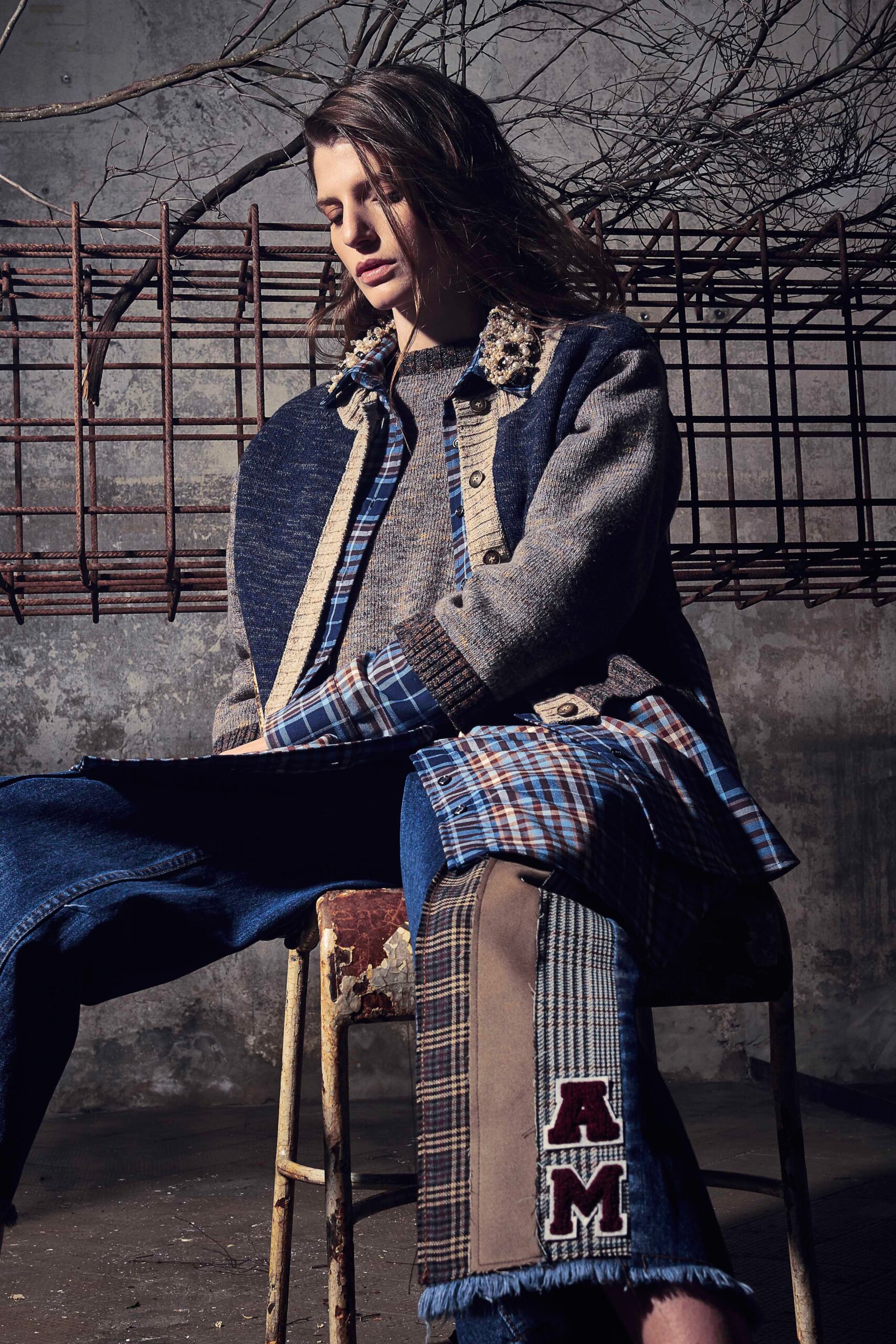 relaxed blue denim jacket and sweater