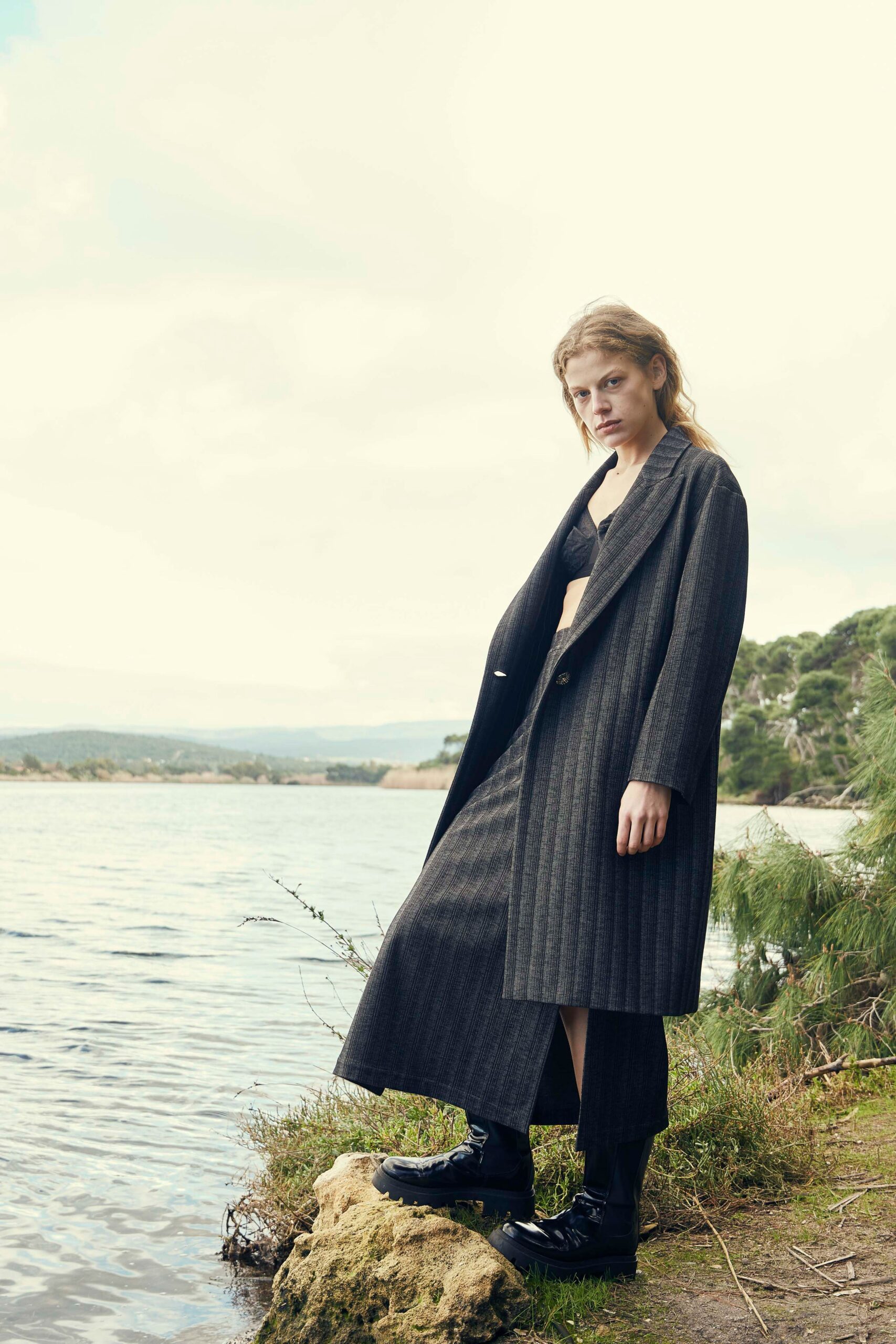 black wool coat with fitted top