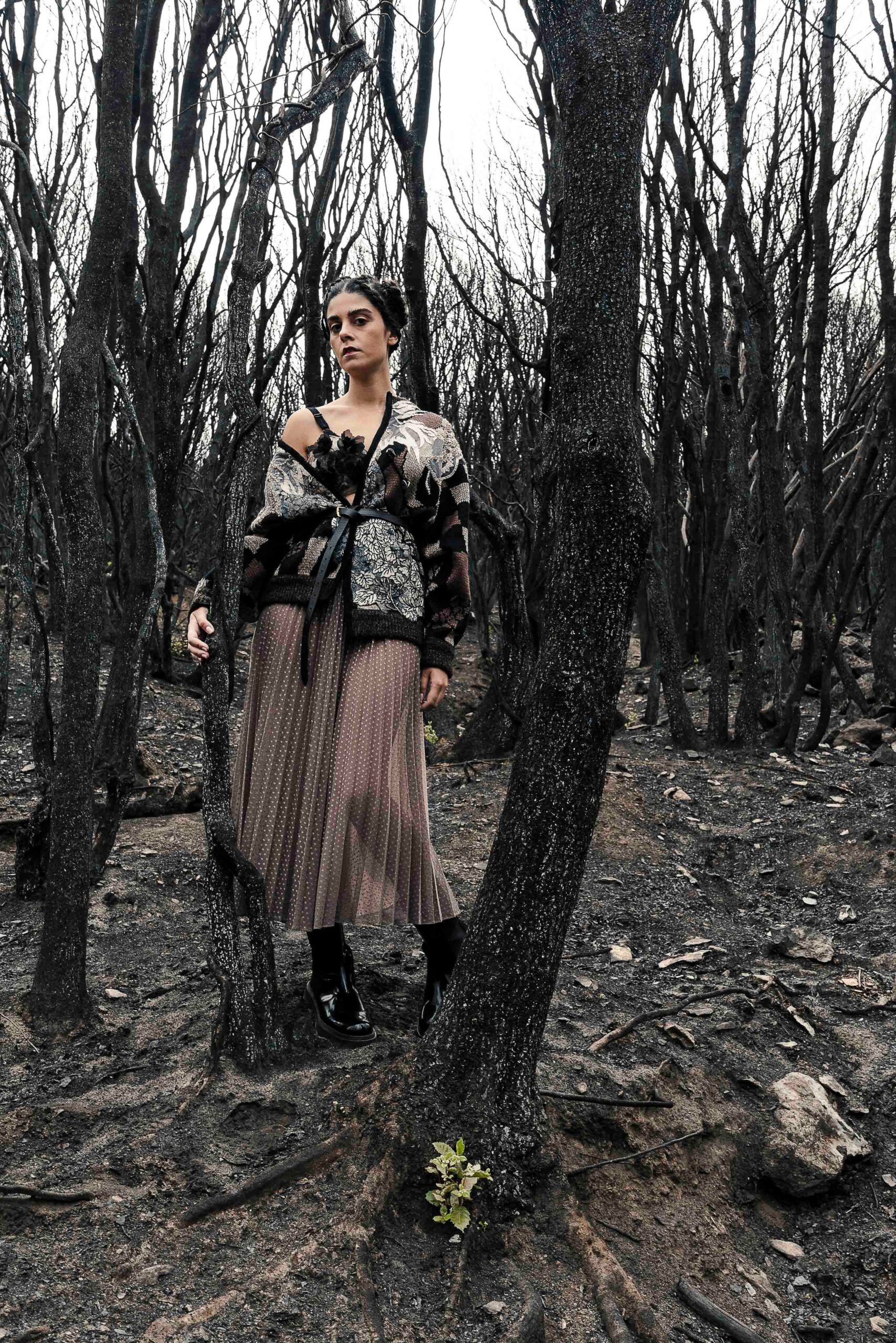 relaxed cardigan and pleated midi skirt