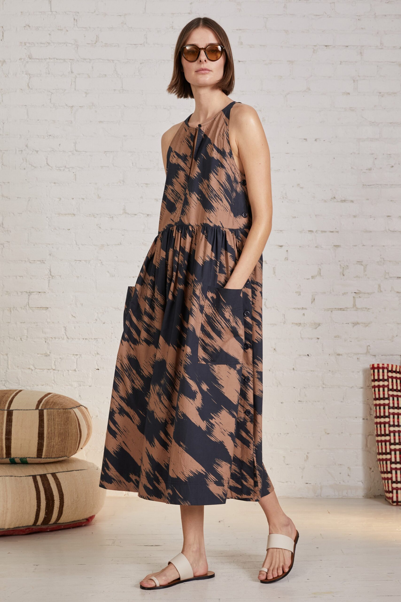 brown and blue tiered dress