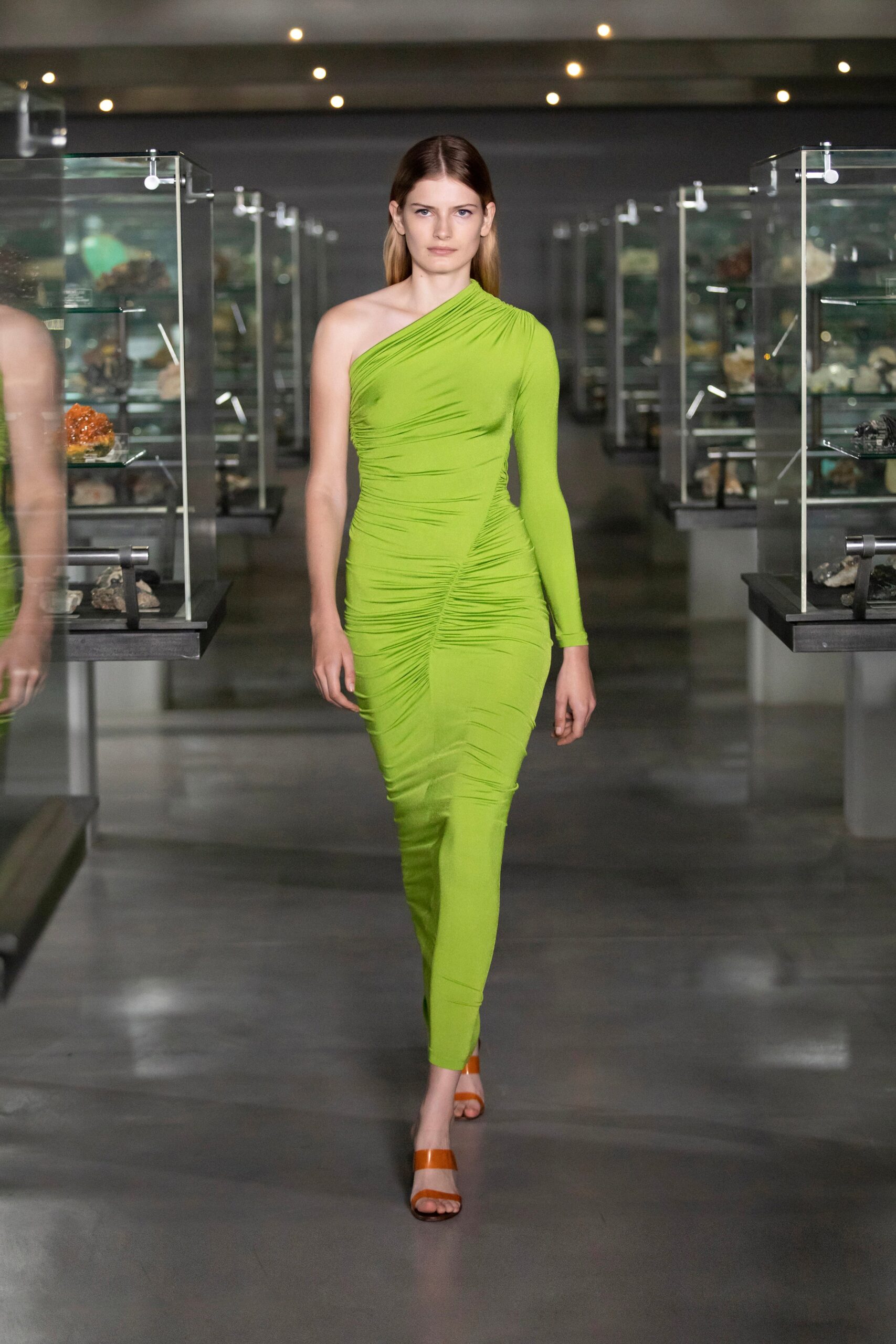 green fitted asymmetric dress