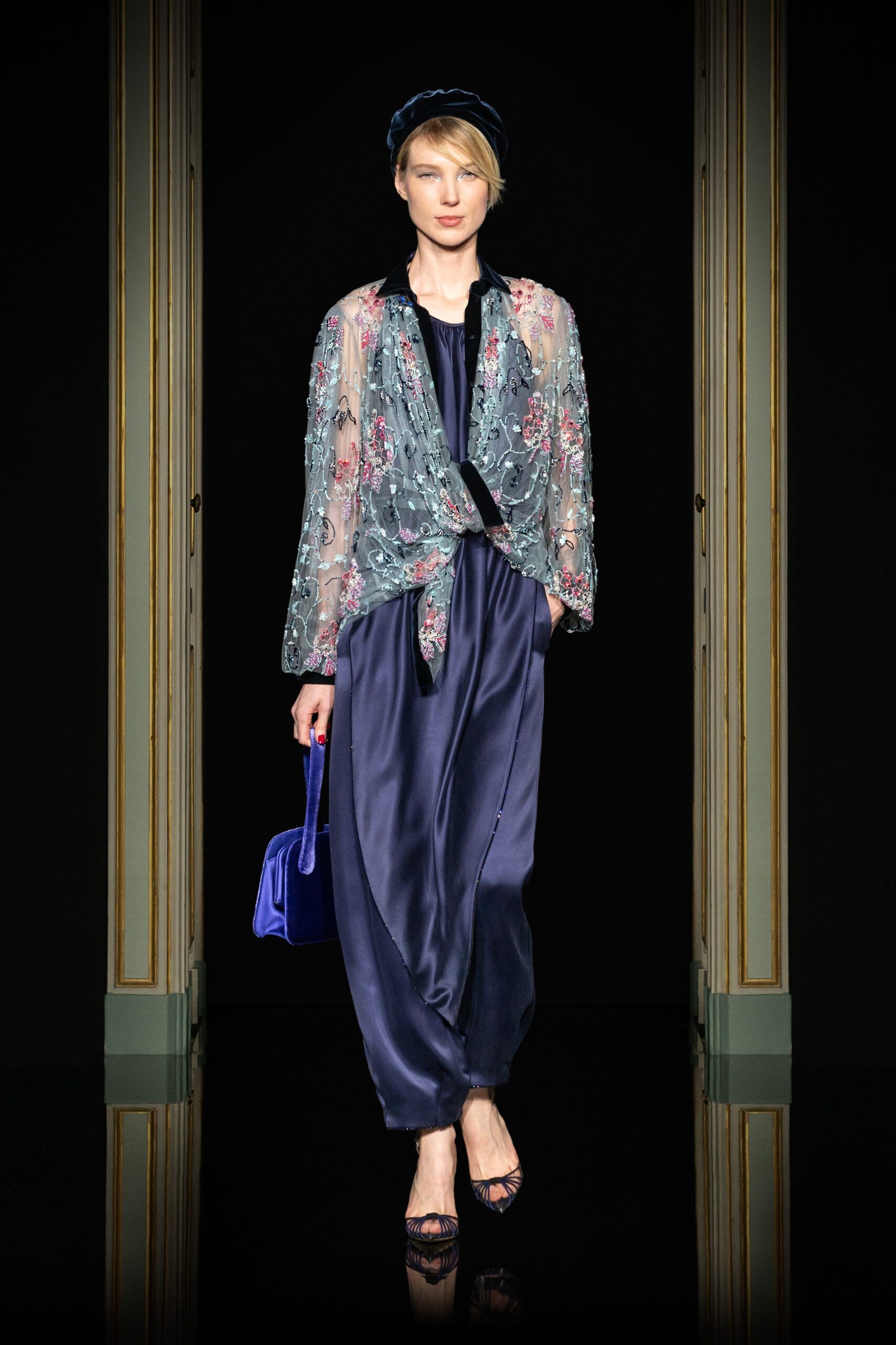 blue embroidered silk jacket and dress