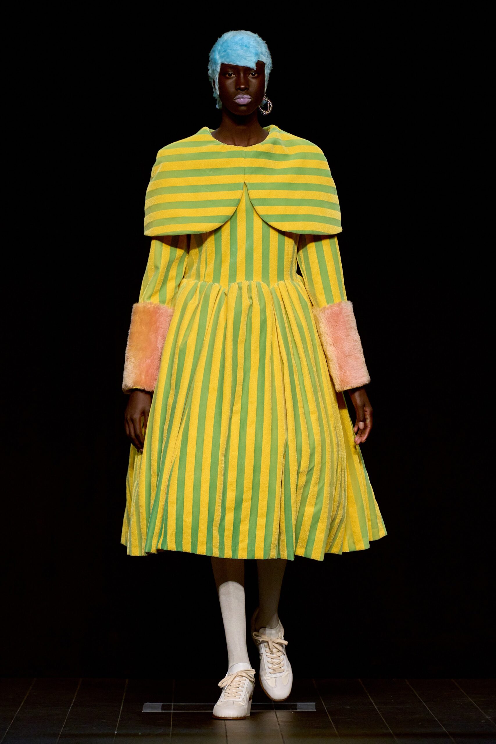 yellow and green striped midi dress