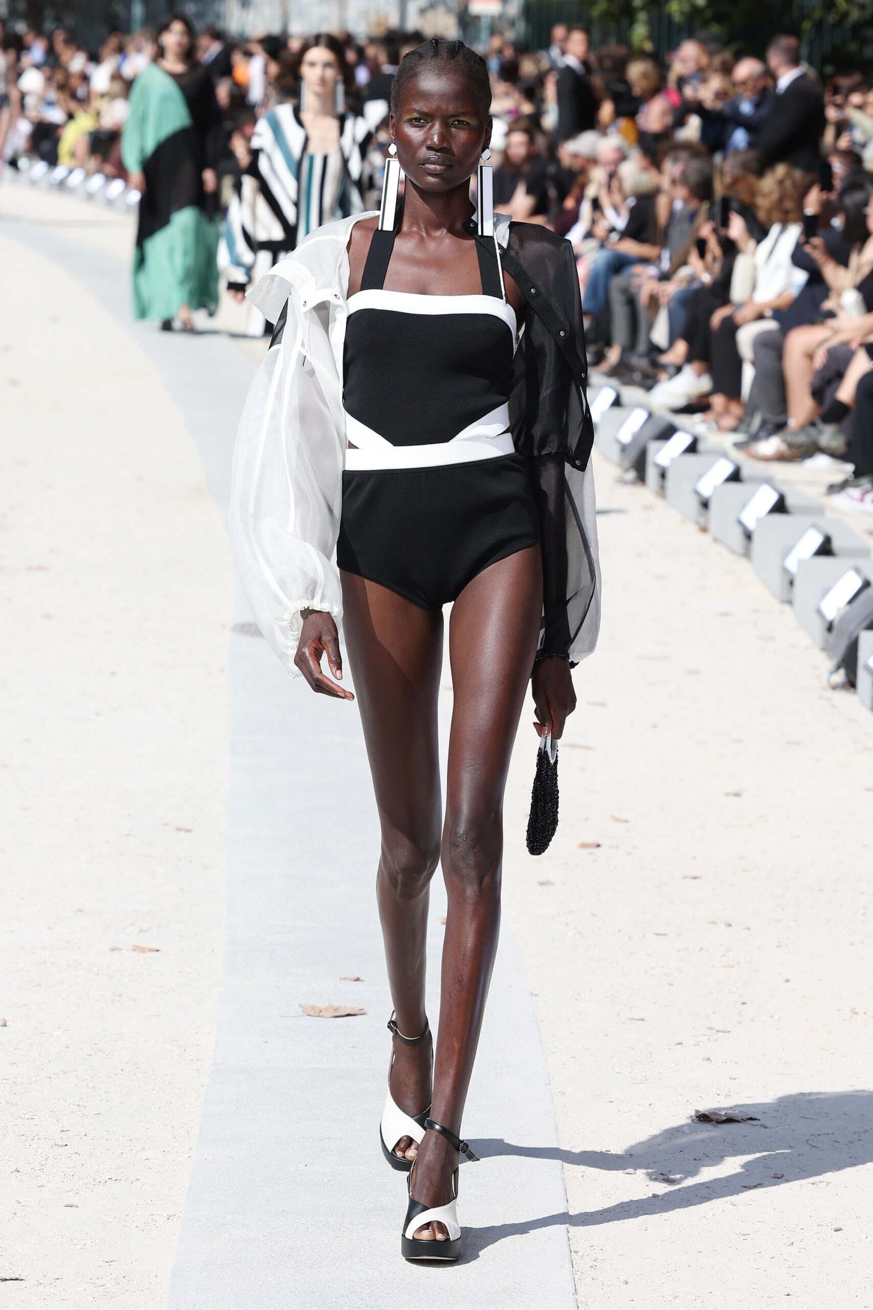 black and white color-blocked romper