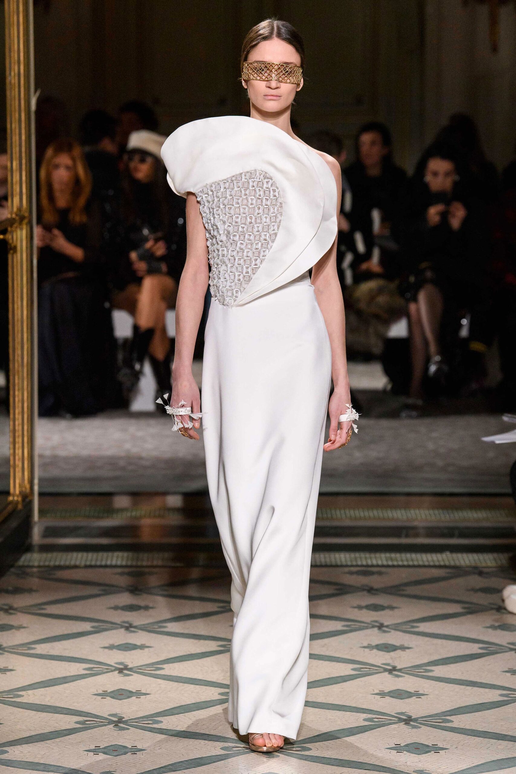 white fitted asymmetric gown