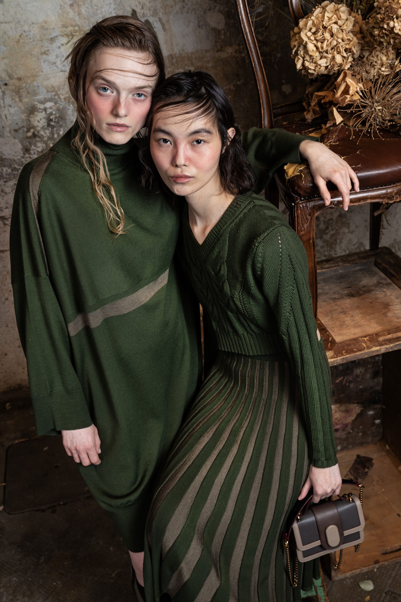 green wool midi dresses
