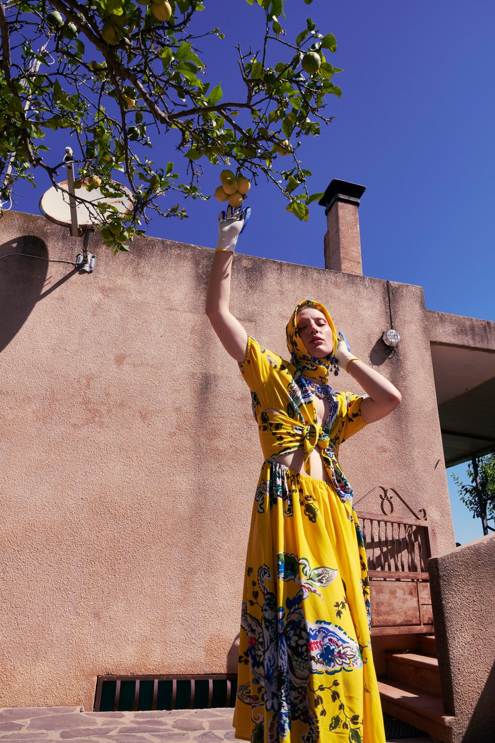 yellow printed midi dress