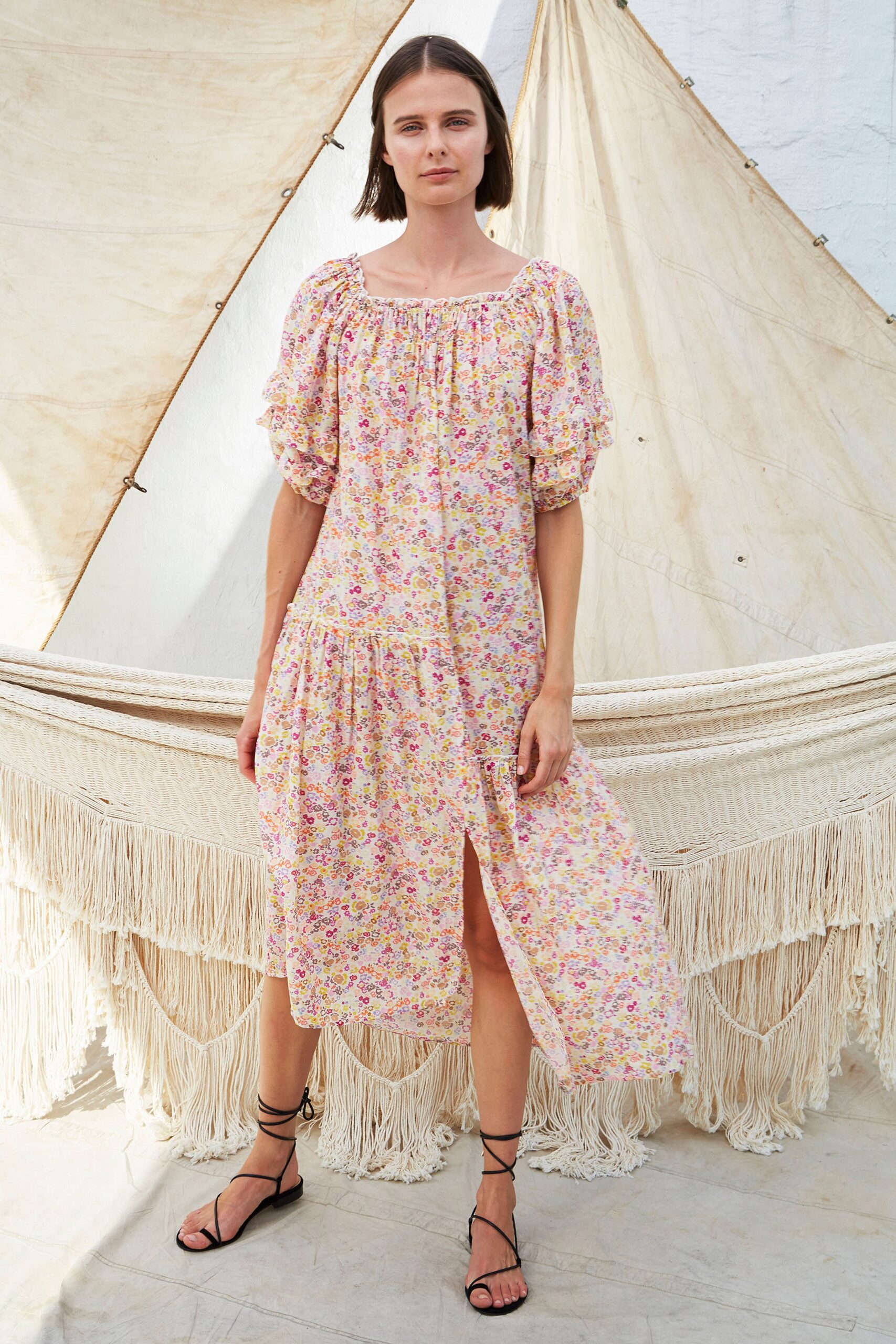 pink floral relaxed midi dress