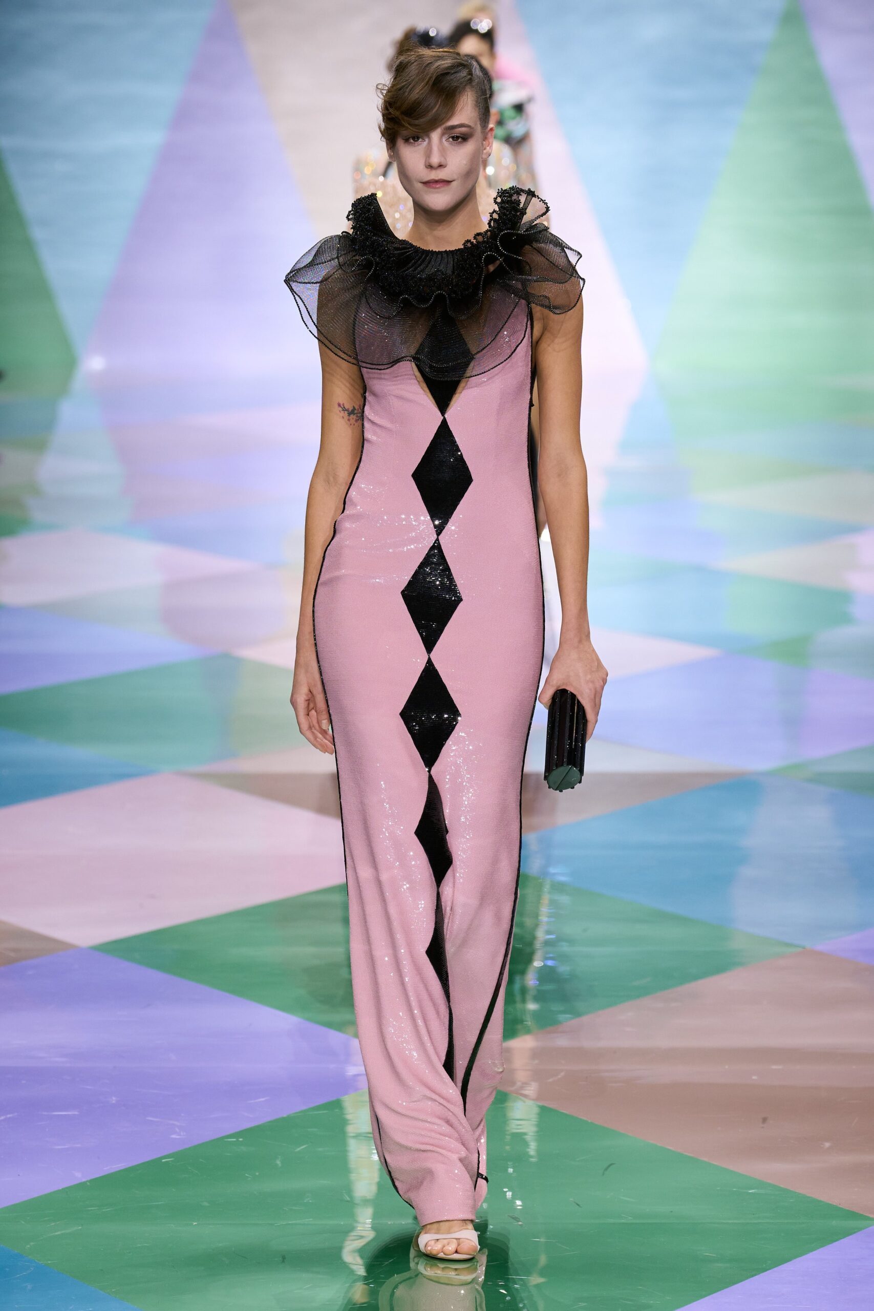pink sequin fitted gown