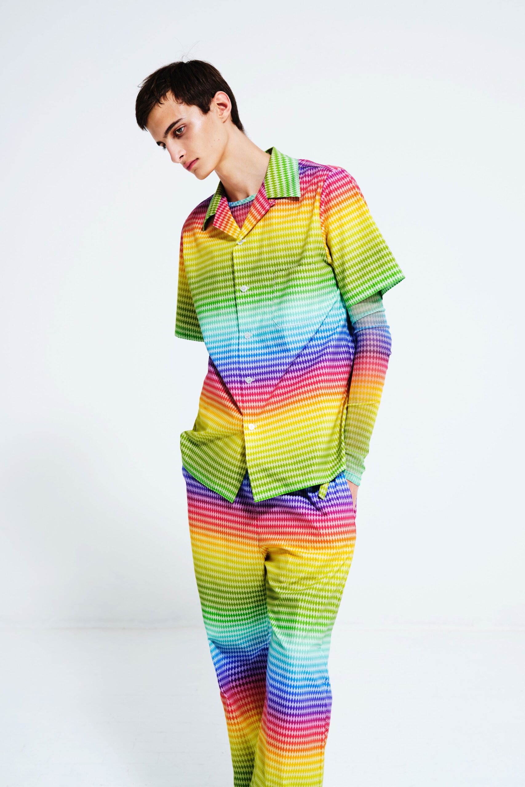 multi-colored printed shirt and pants