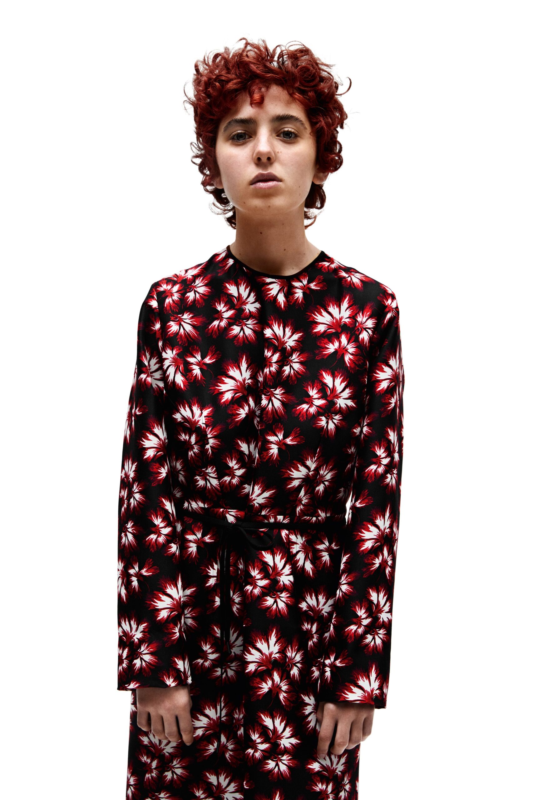 floral black silk midi dress