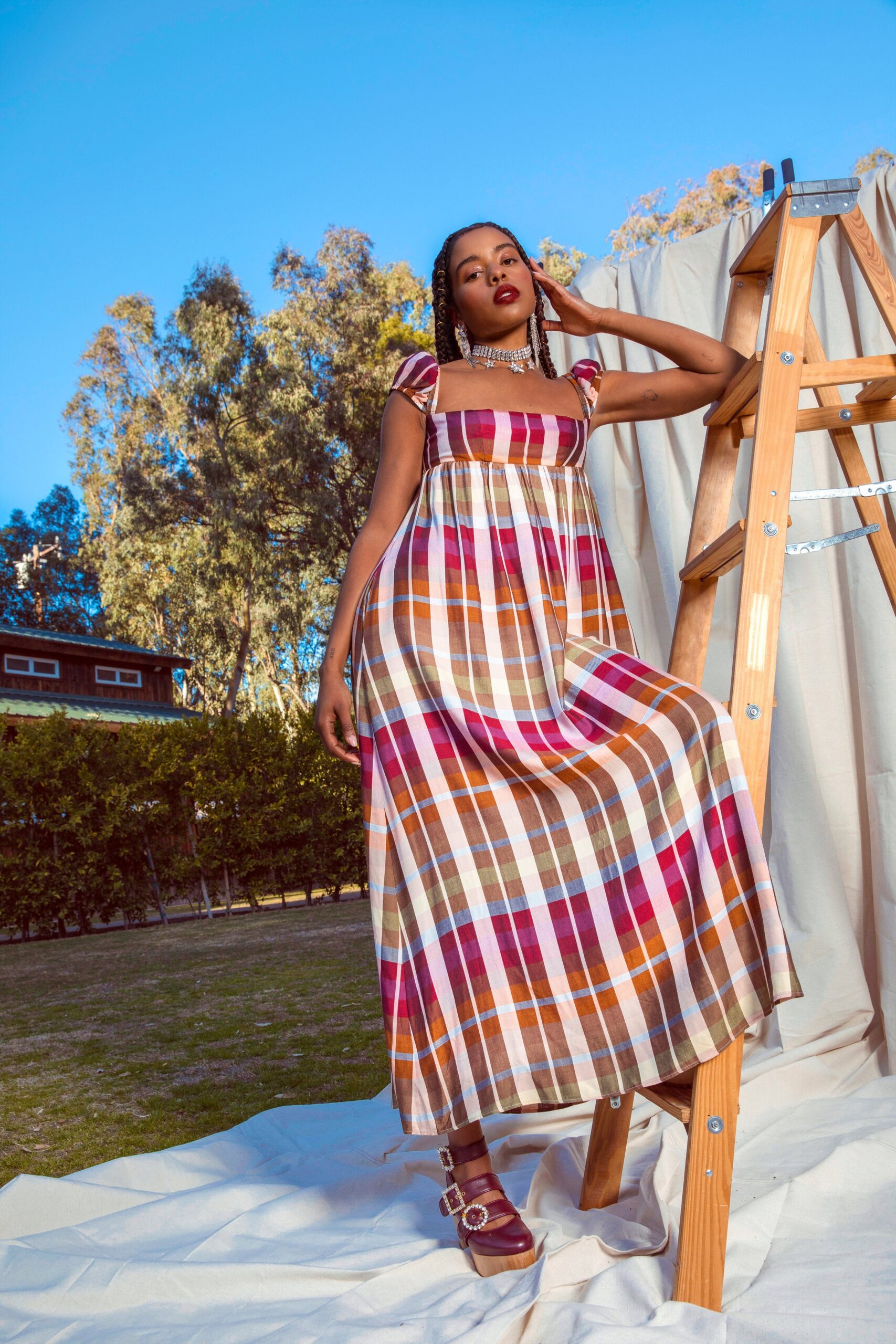 multi-colored tiered maxi dress