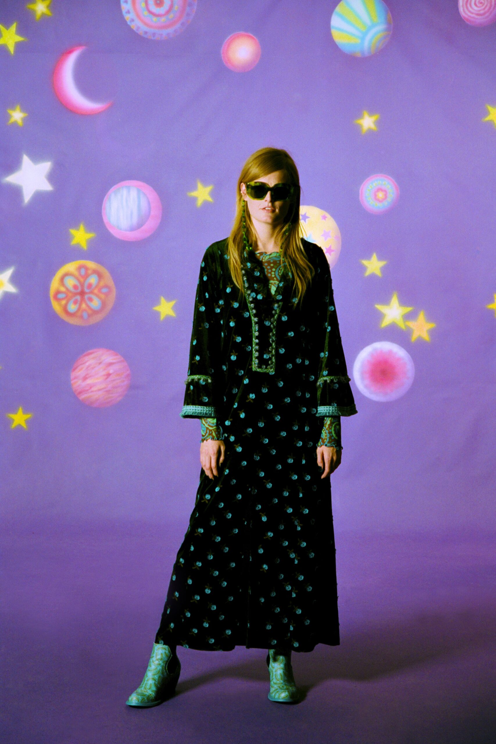 black velvet embroidered maxi dress