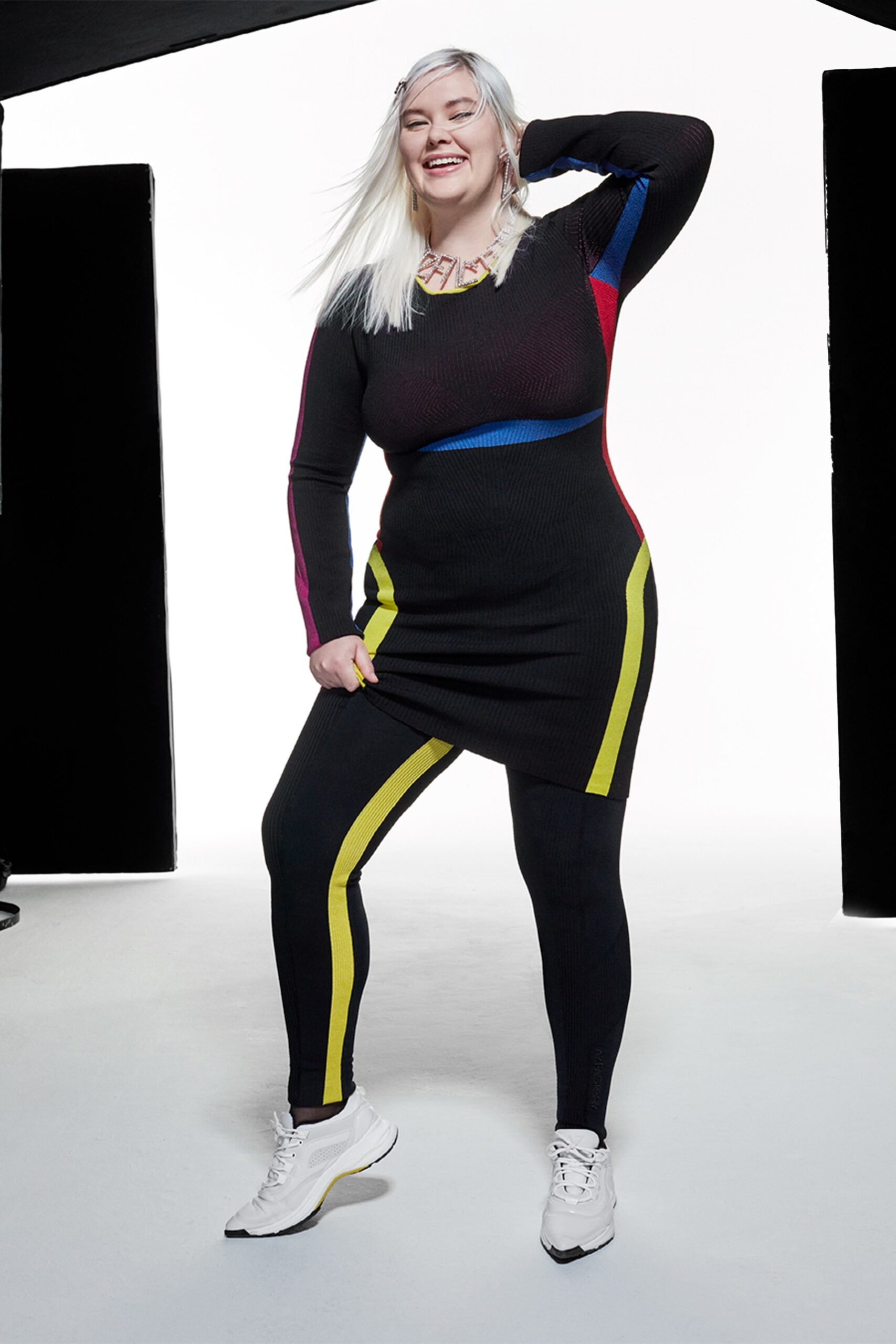 color-blocked fitted dress and leggings