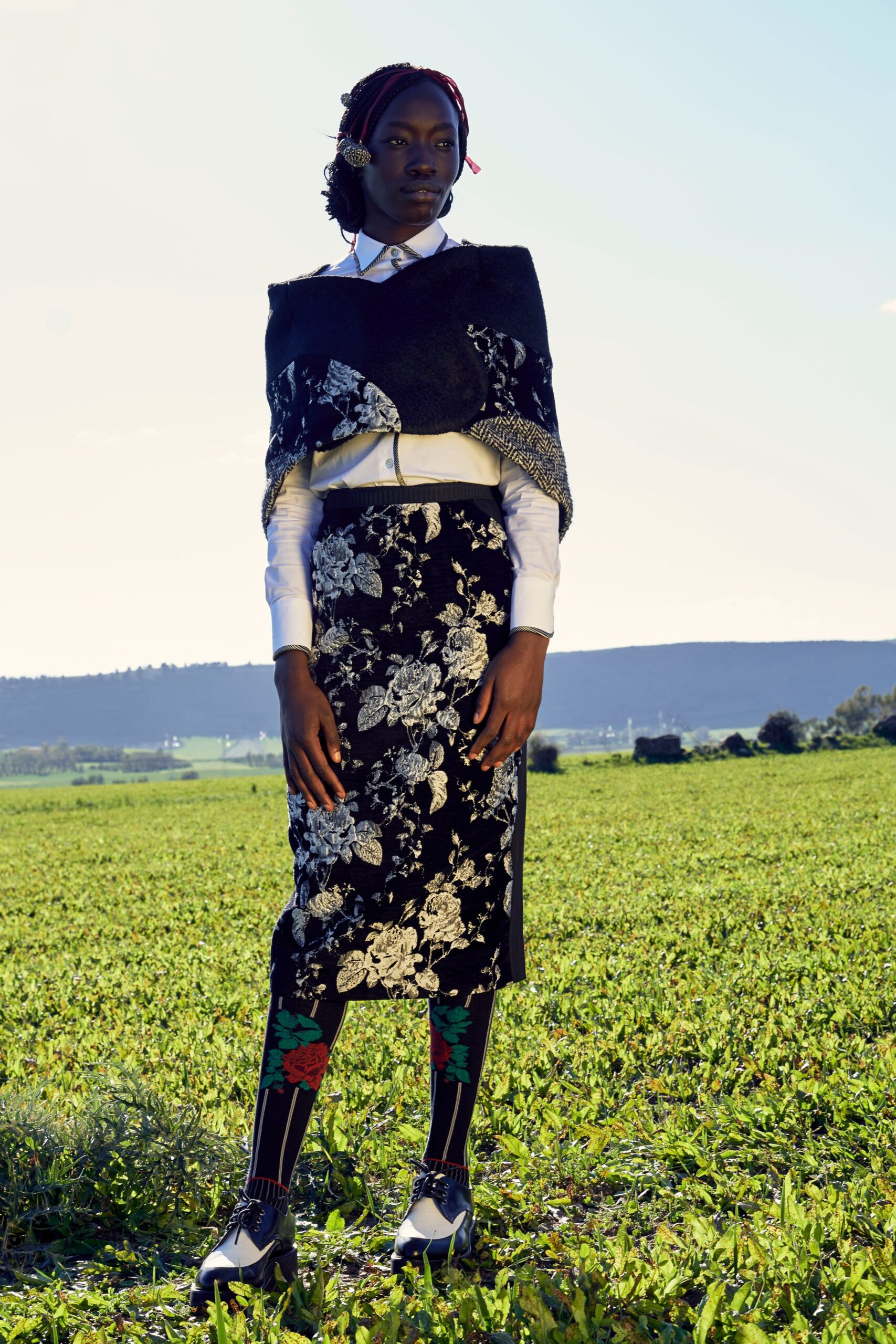 black wool relaxed layered cape