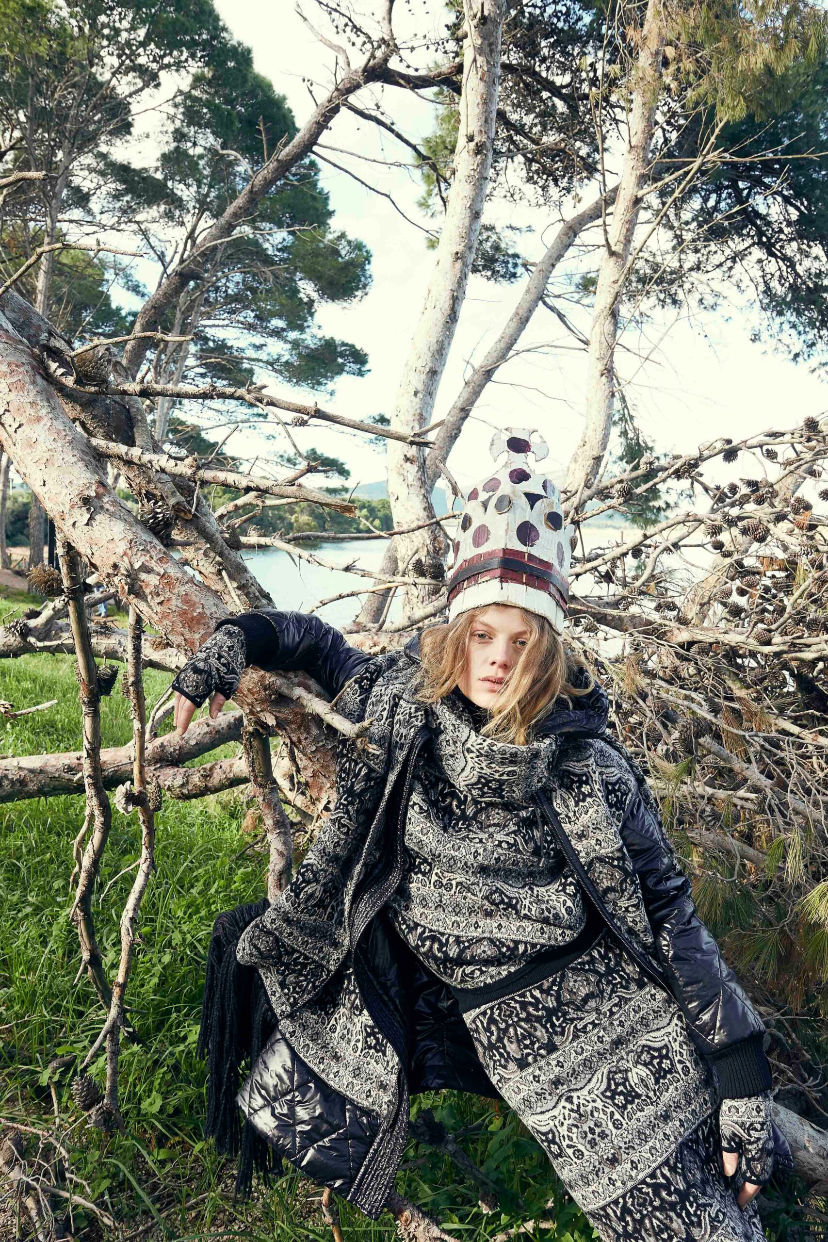 black and white printed coat