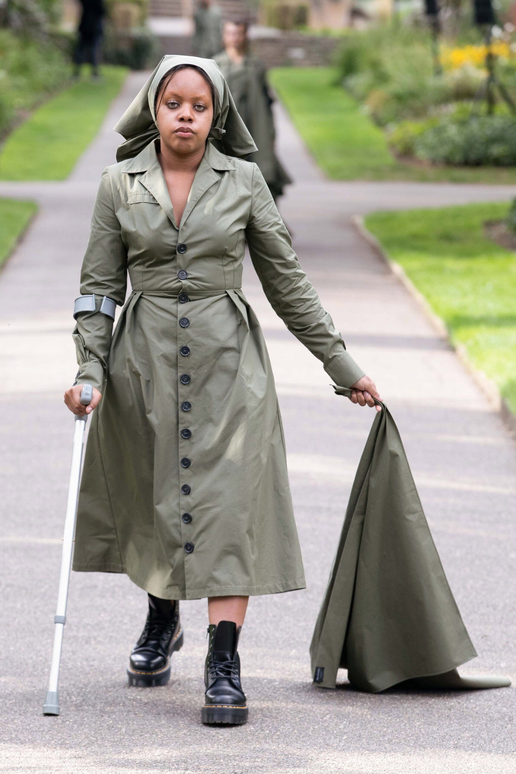 green cotton midi coat