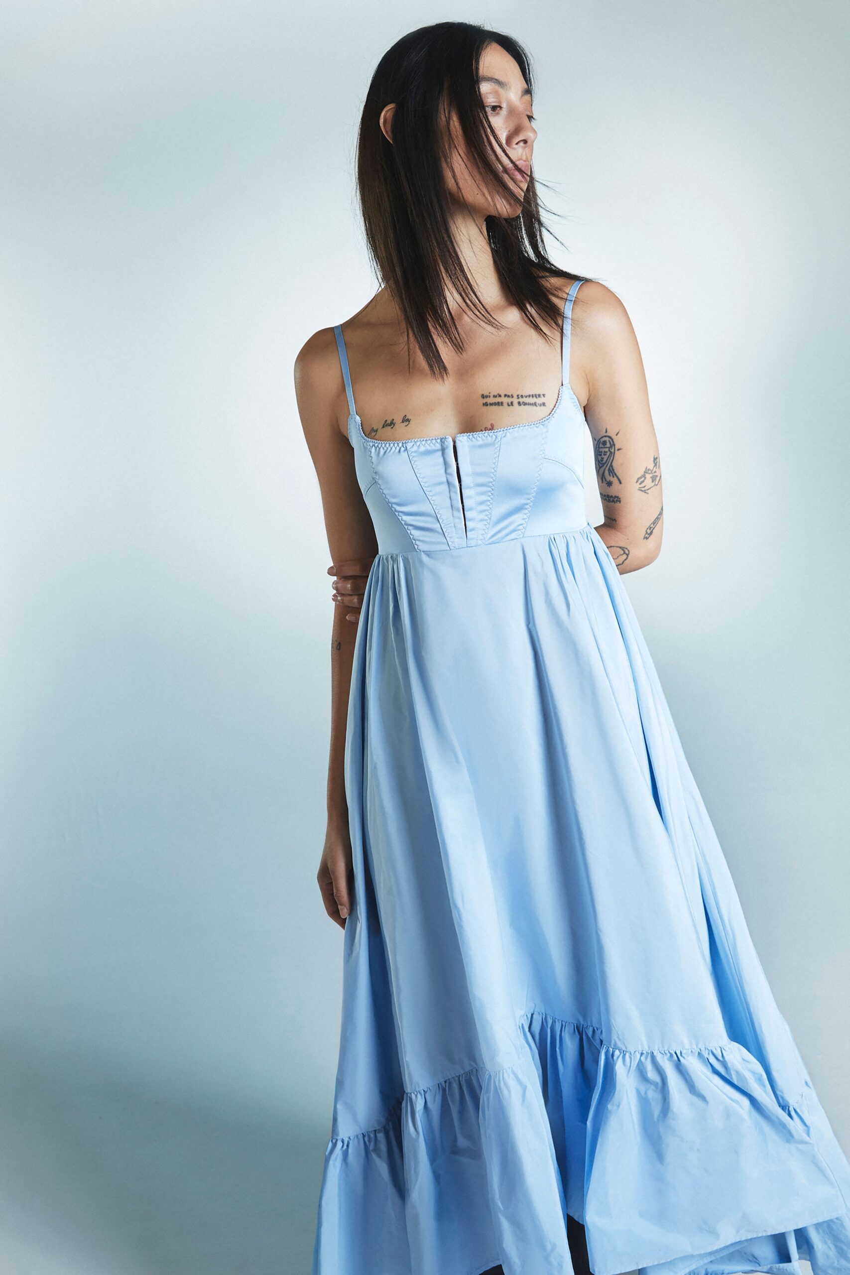 blue cotton sleeveless dress