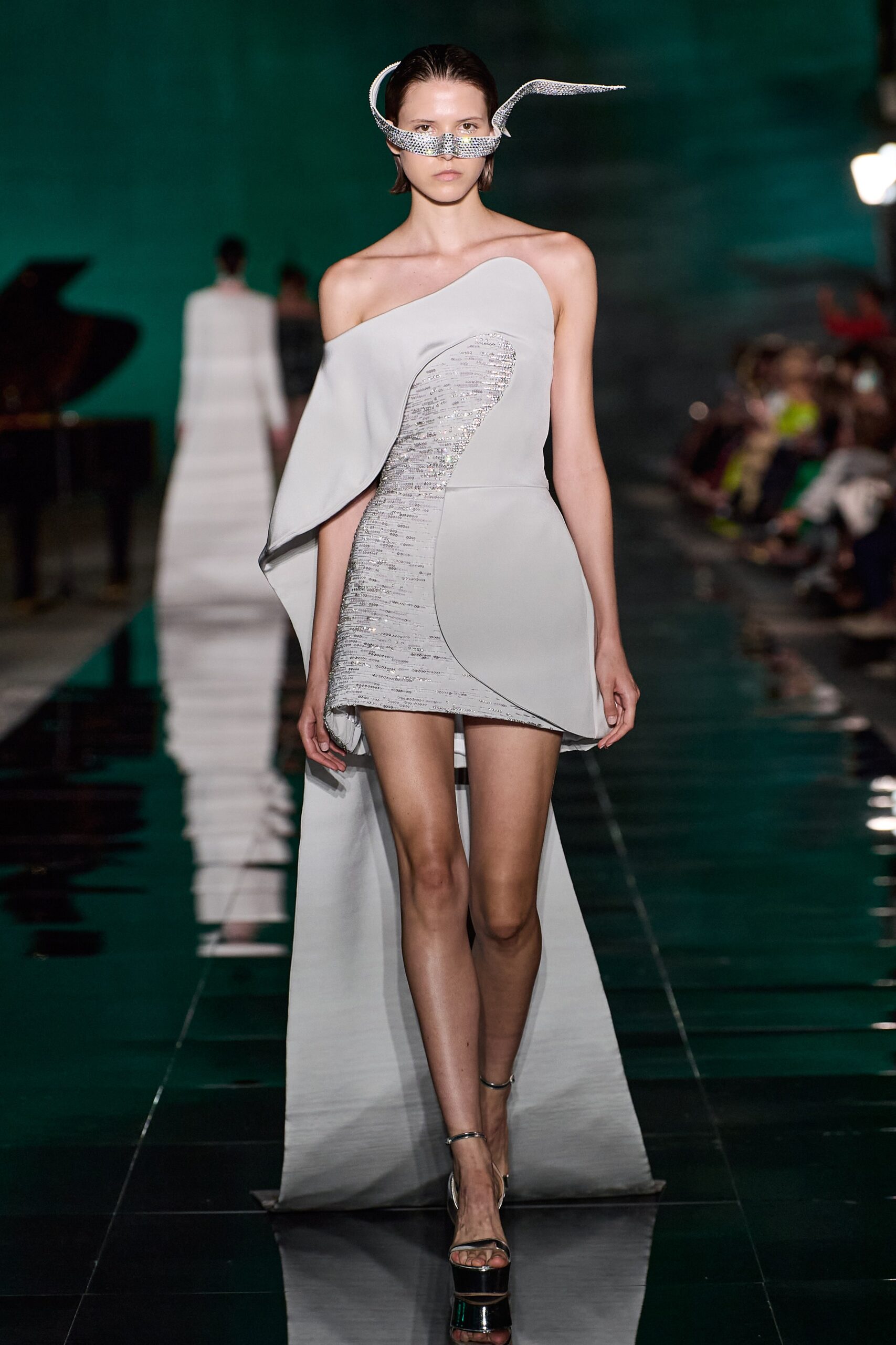 fitted white asymmetric dress