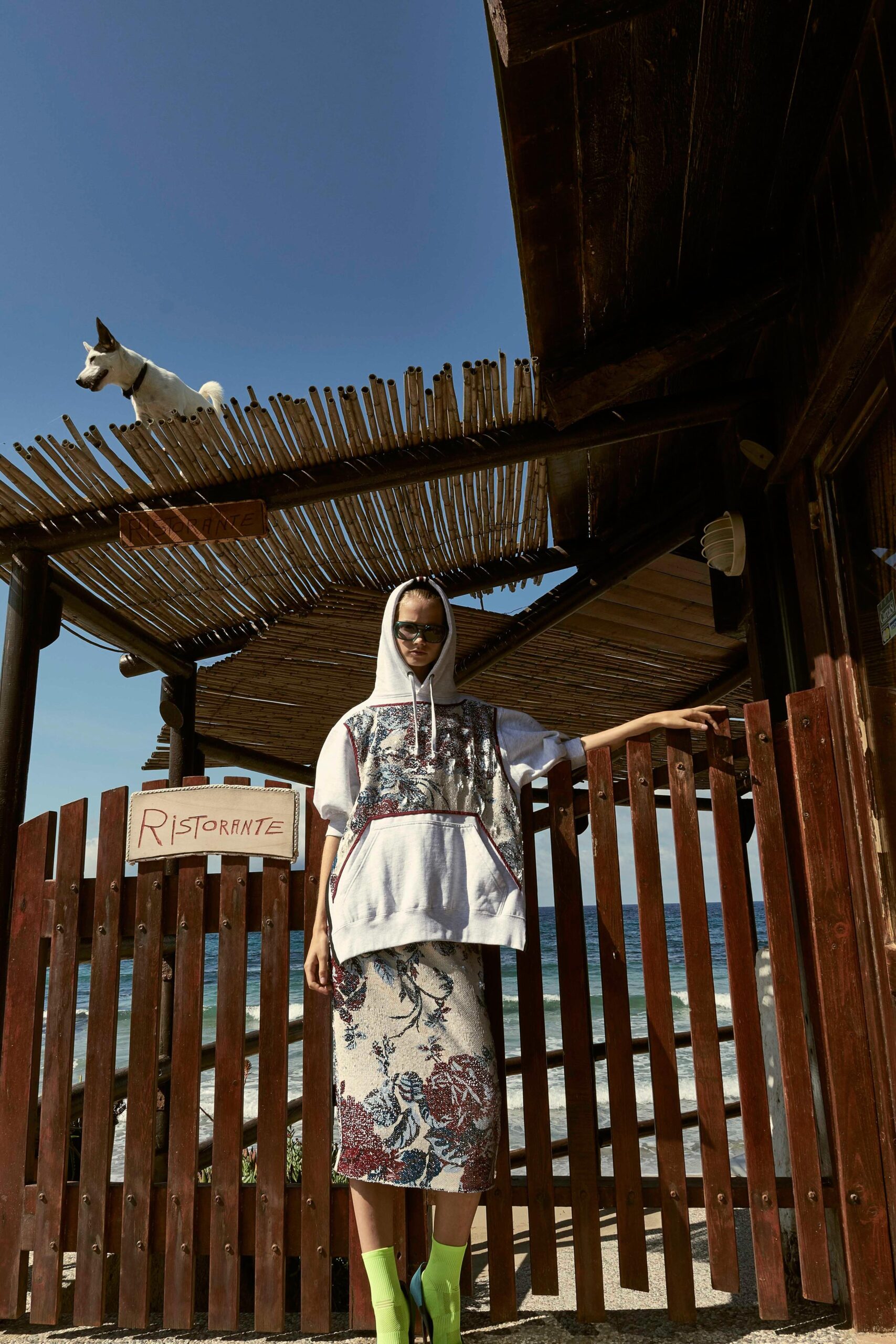 oversized white hoodie with flared skirt