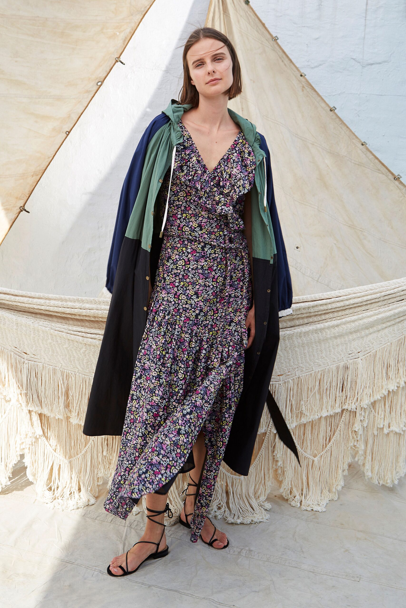 floral midi dress with coat