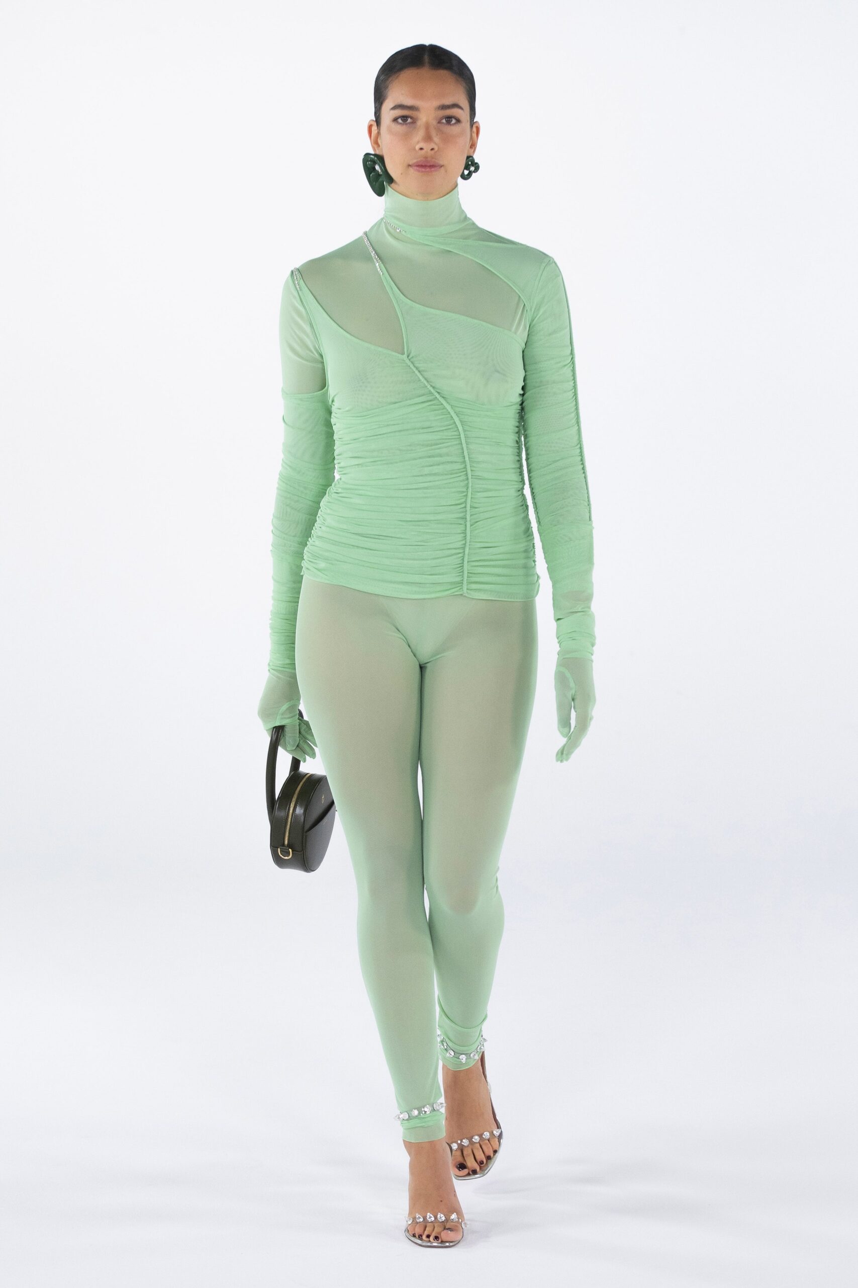 fitted green mesh top and leggings