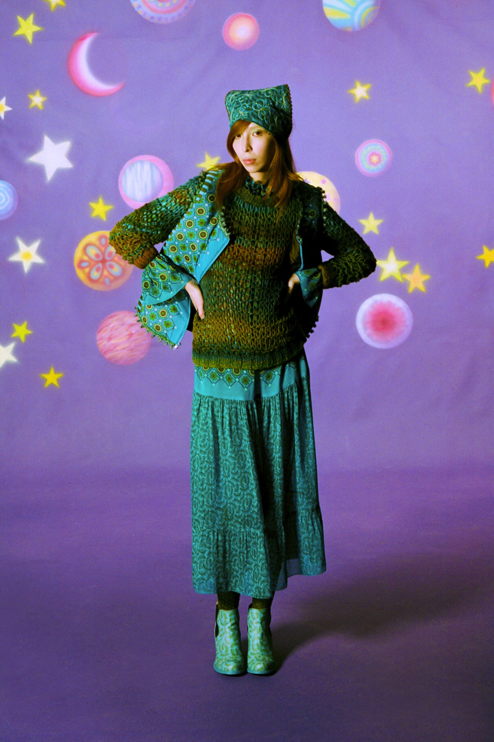 teal knit top with tiered skirt