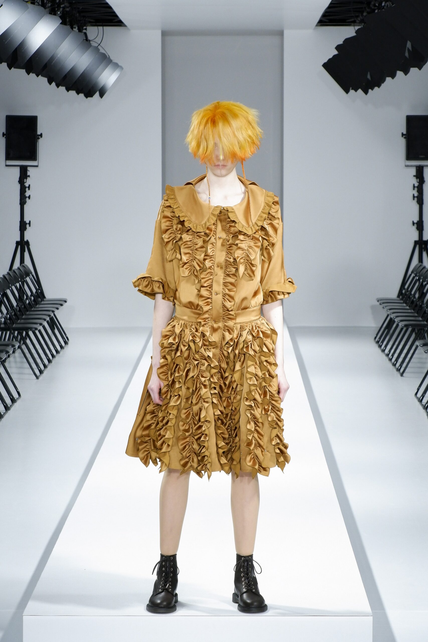 brown ruffled mini dress