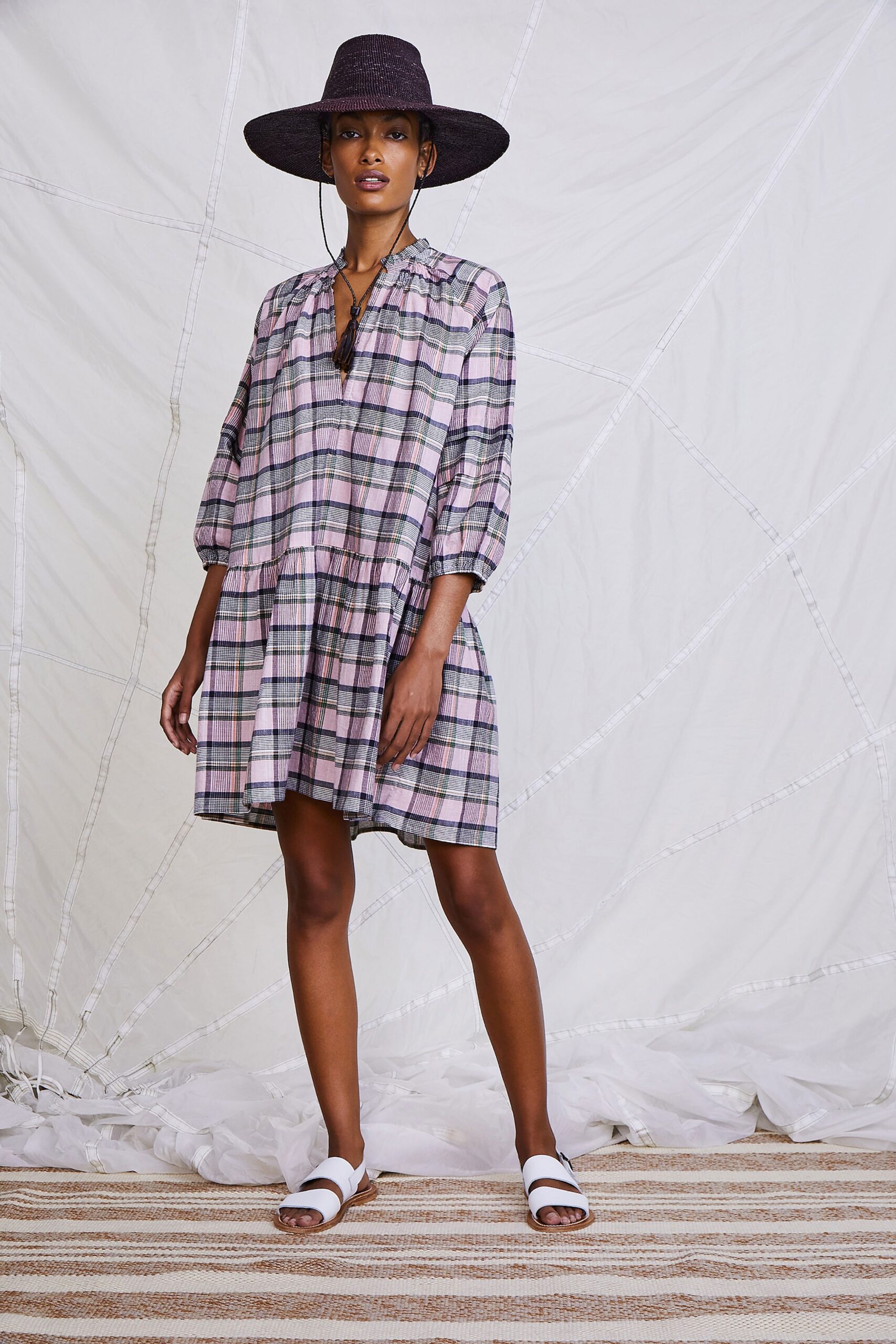 relaxed short checked dress
