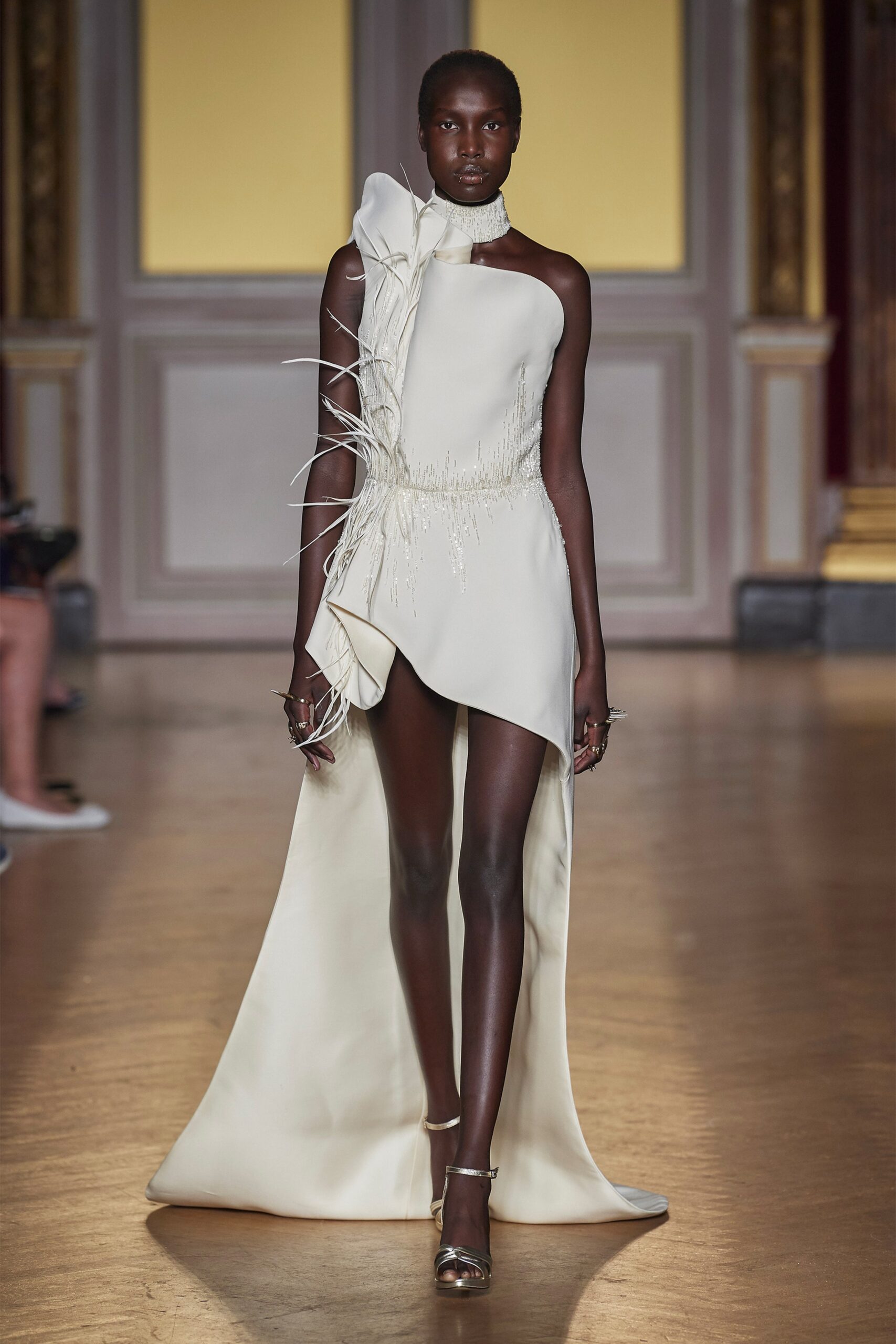 white asymmetric silk gown