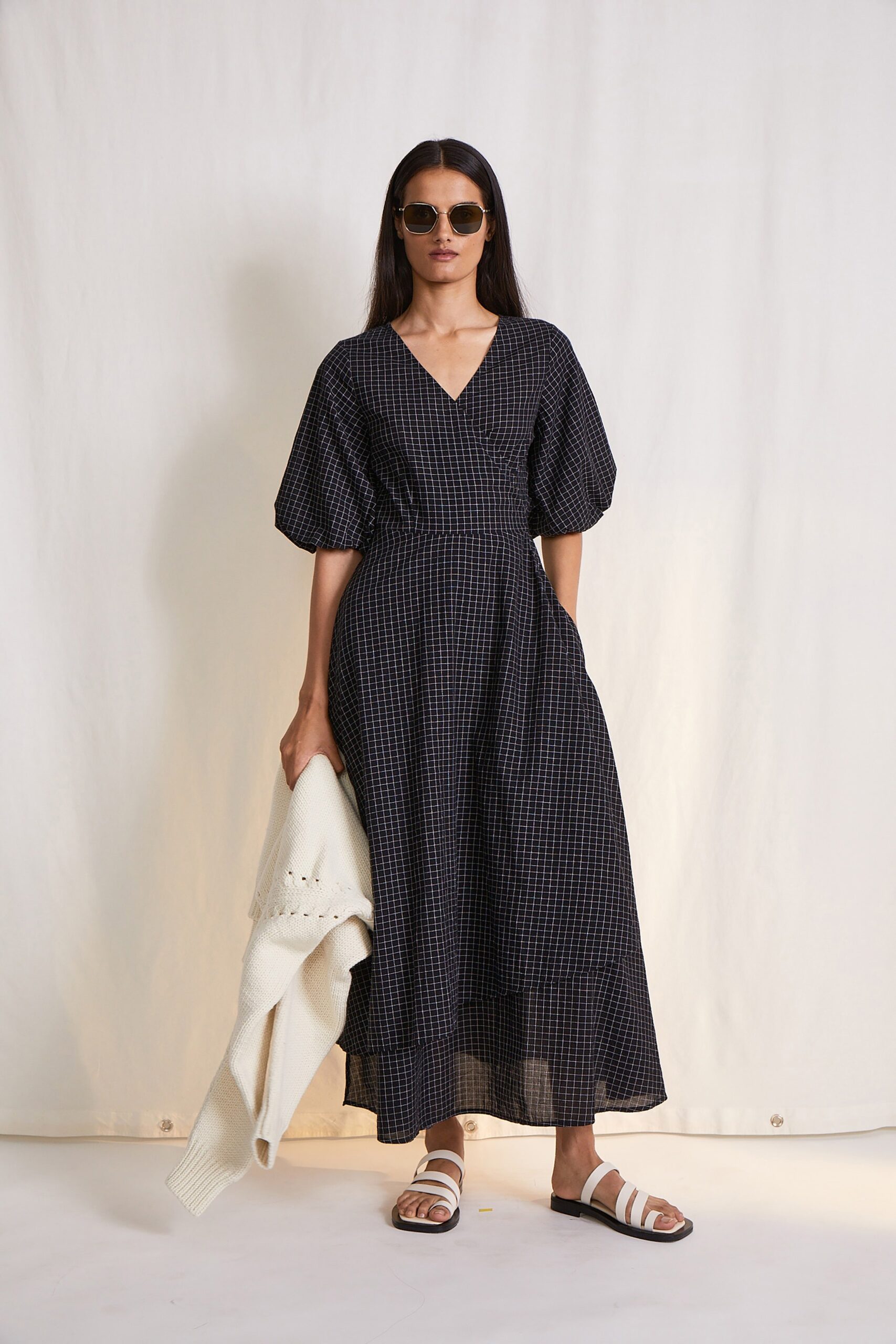 black and white checked maxi dress