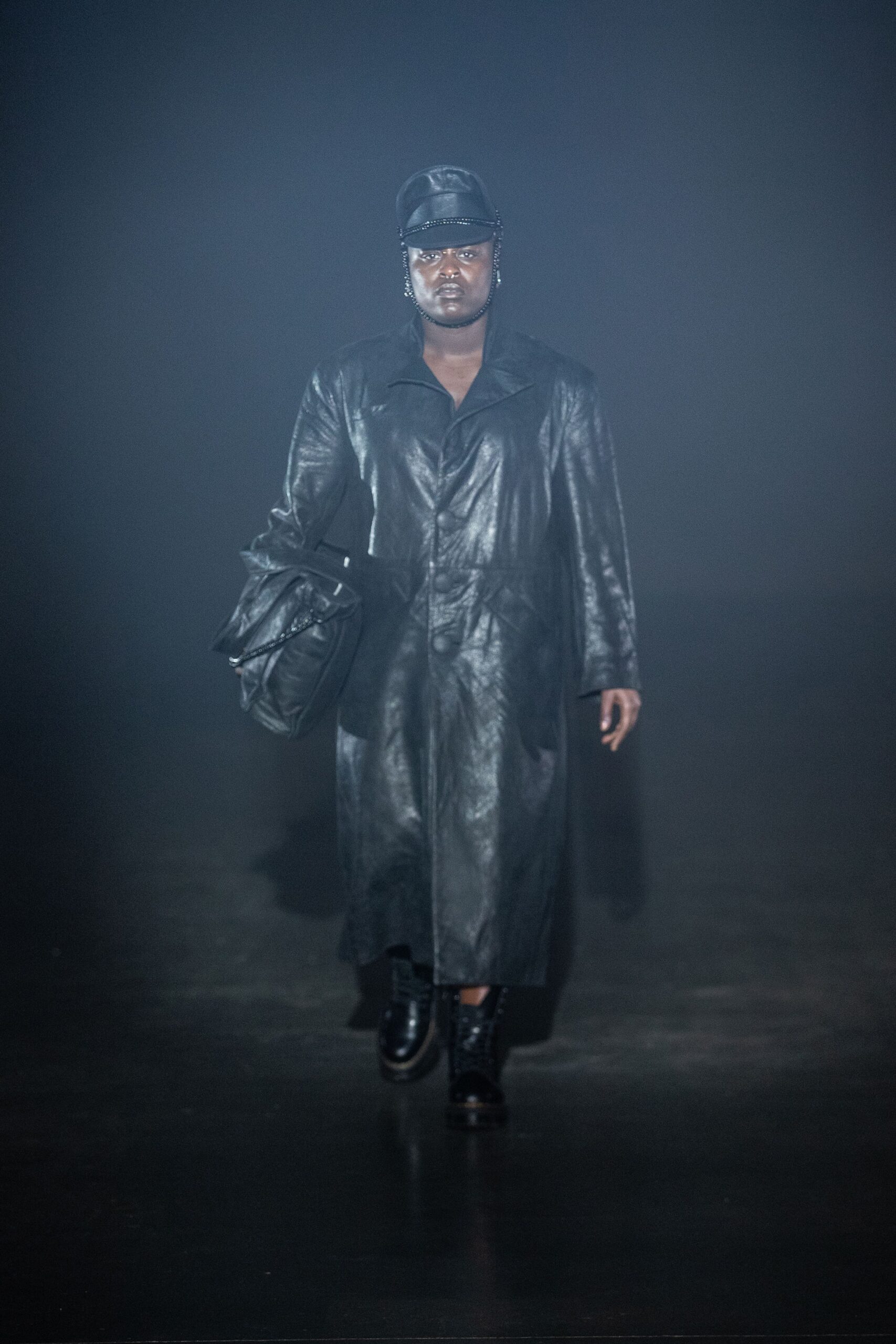 black leather fitted coat
