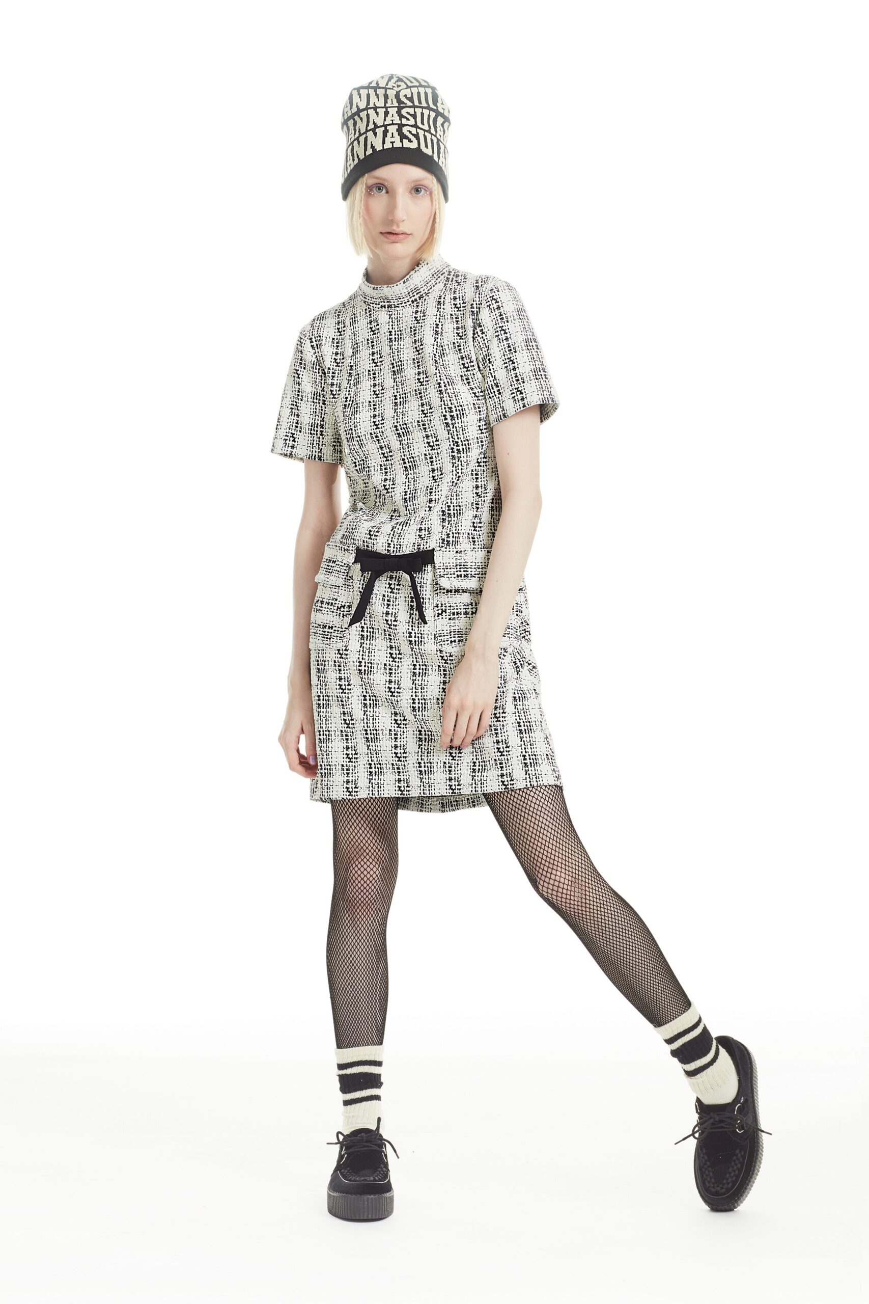 fitted black and white printed dress