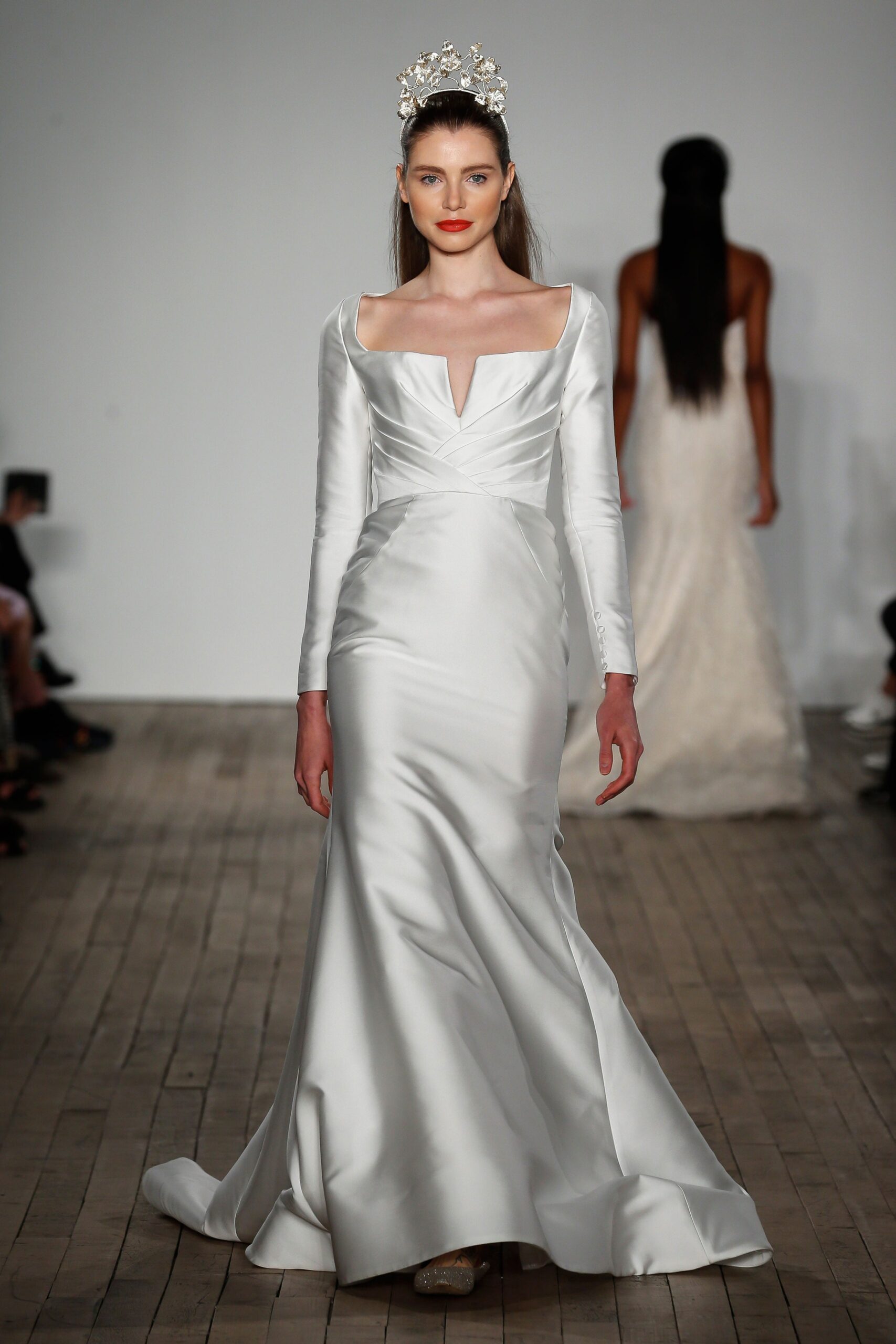 white satin fitted gown