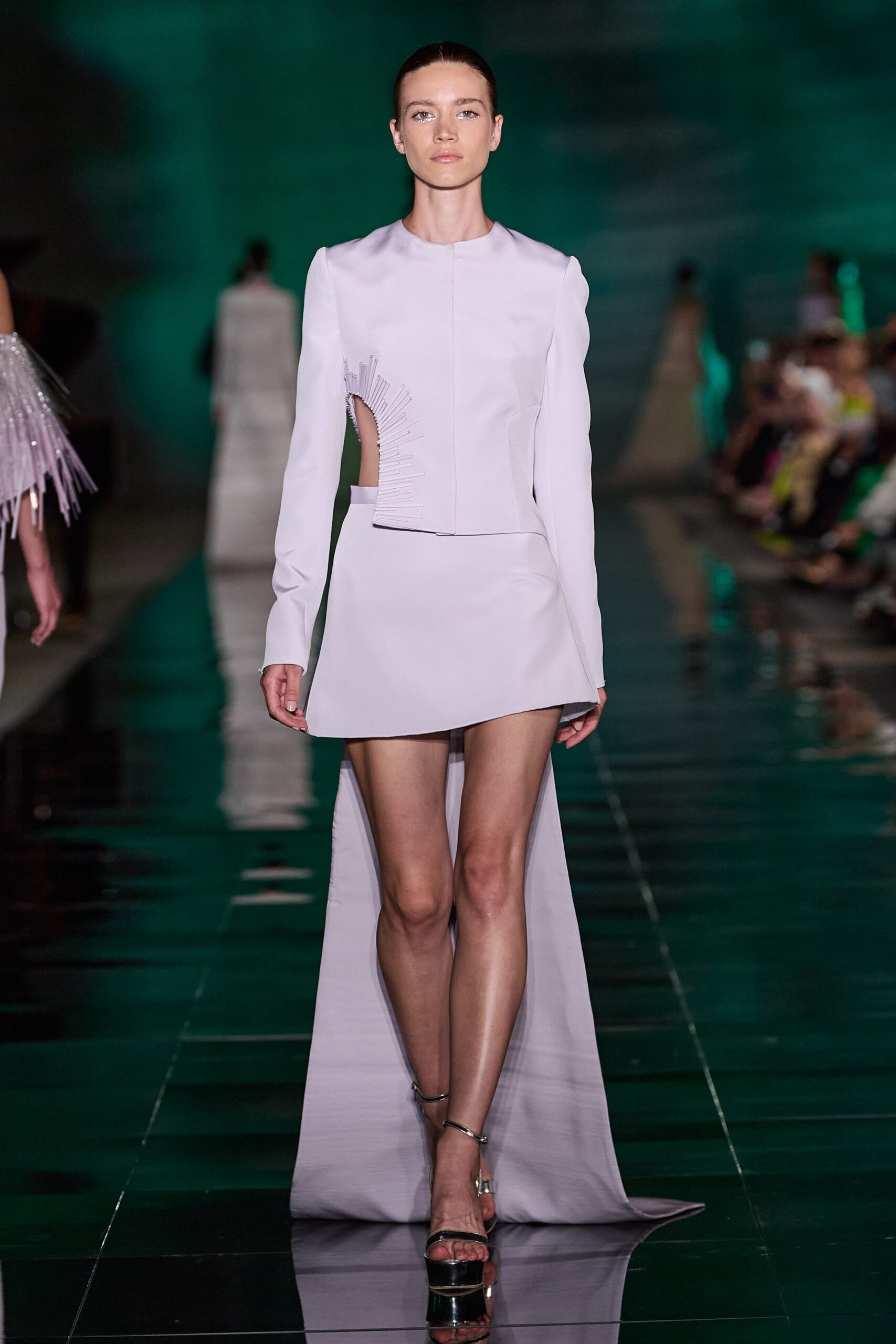 lavender silk fitted dress