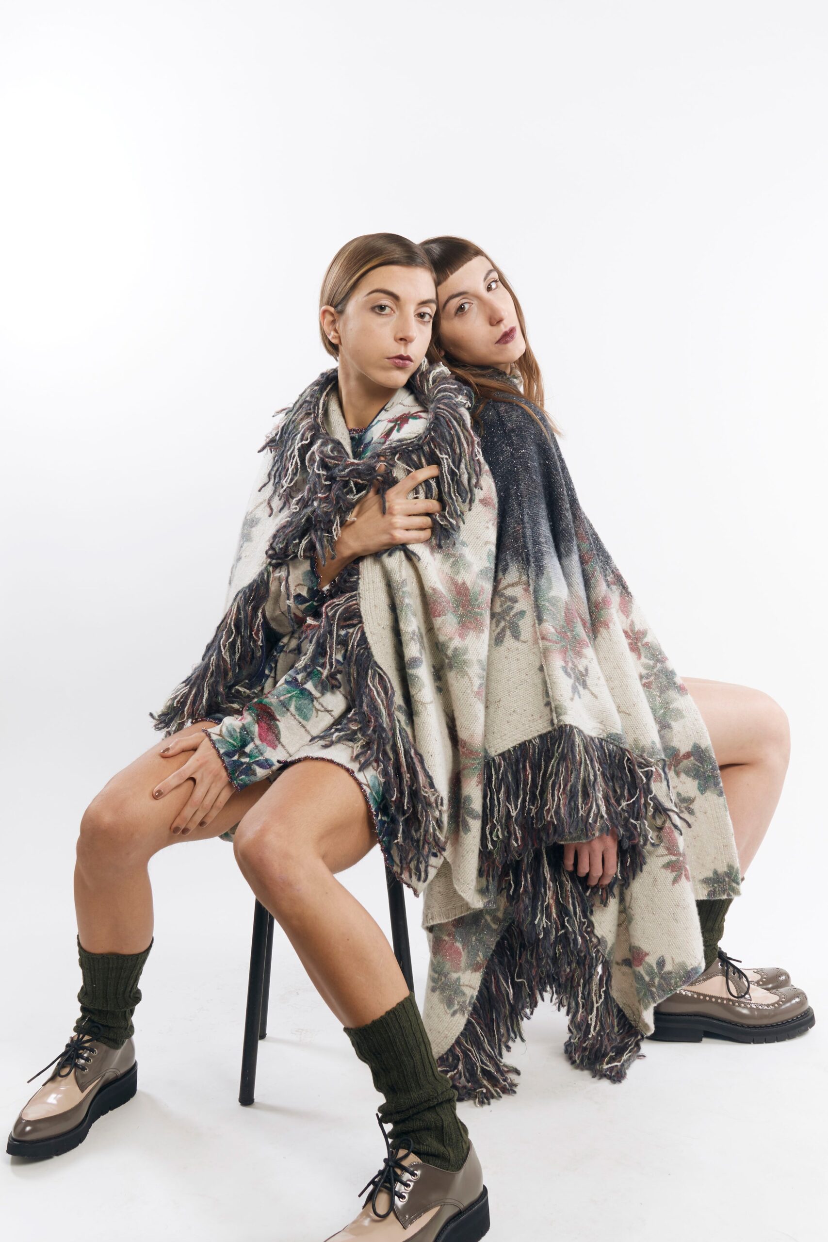 beige wool relaxed fringed poncho