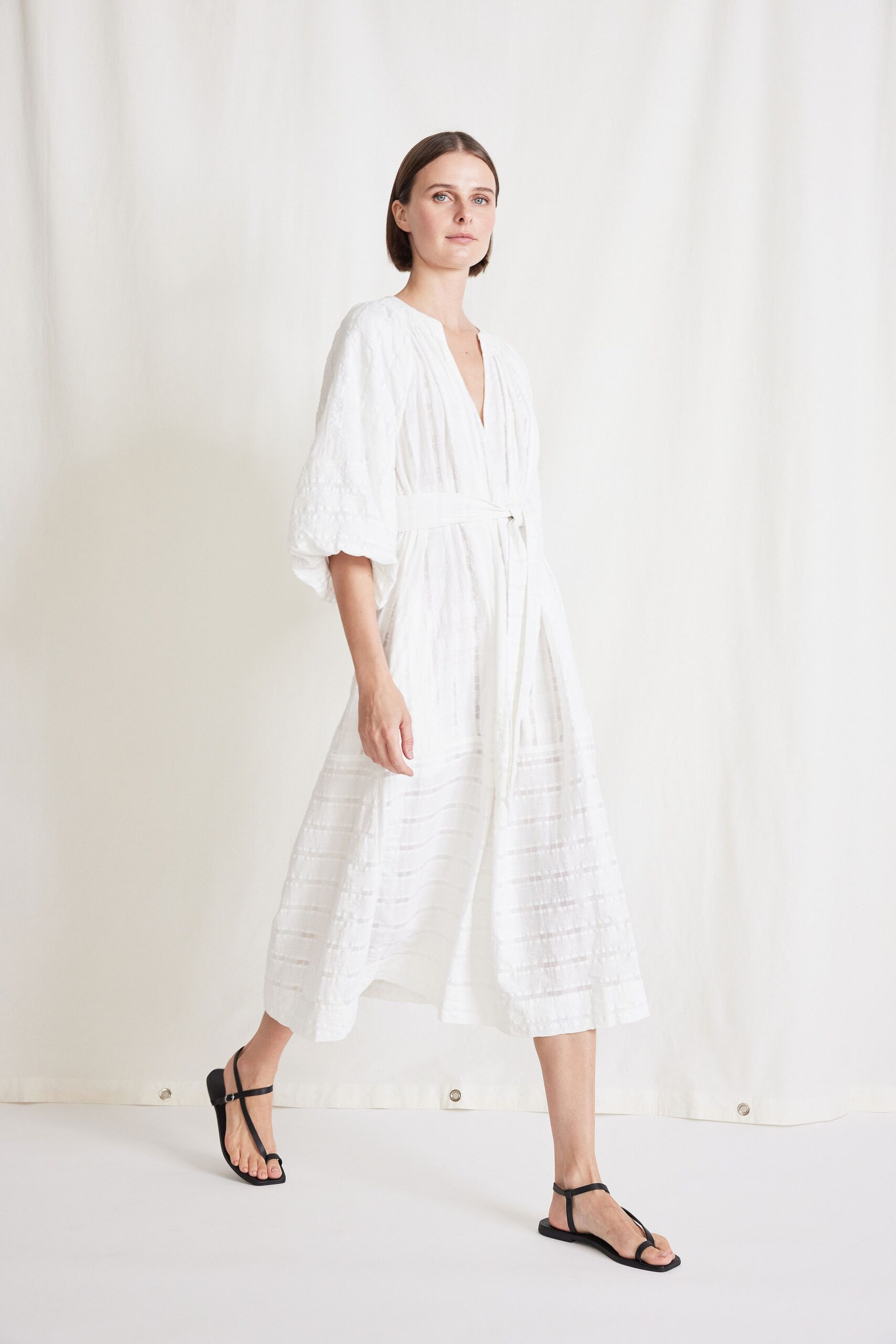 white relaxed cotton midi dress