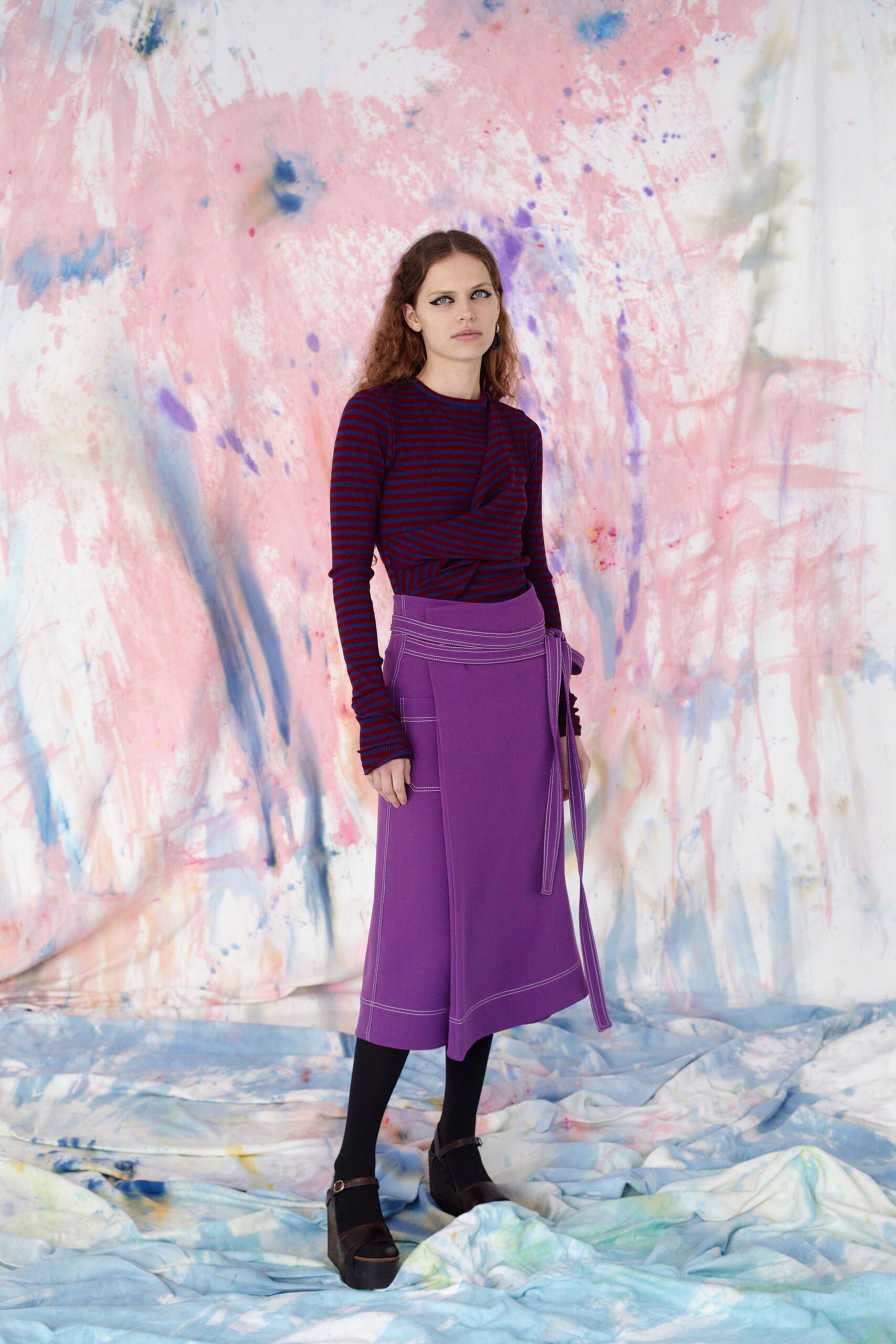 purple cotton relaxed straight-leg skirt