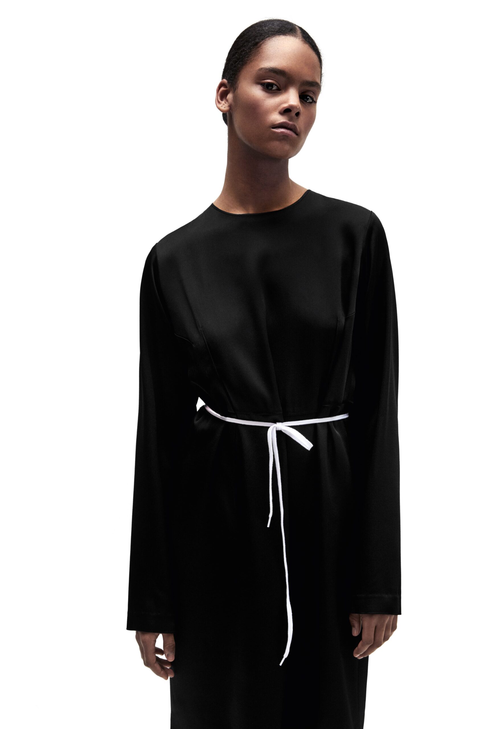 black silk fitted dress