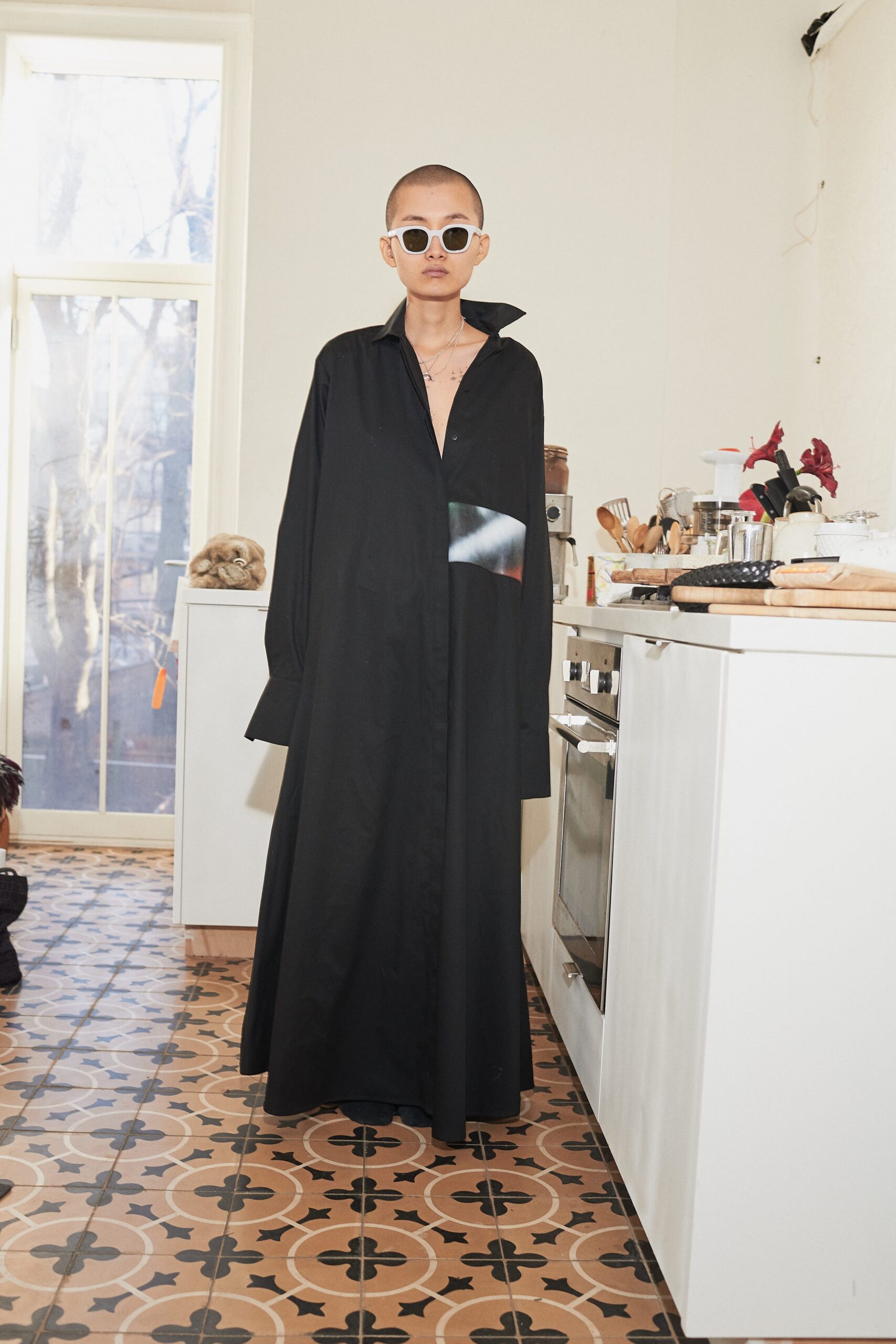 black relaxed long-sleeve dress