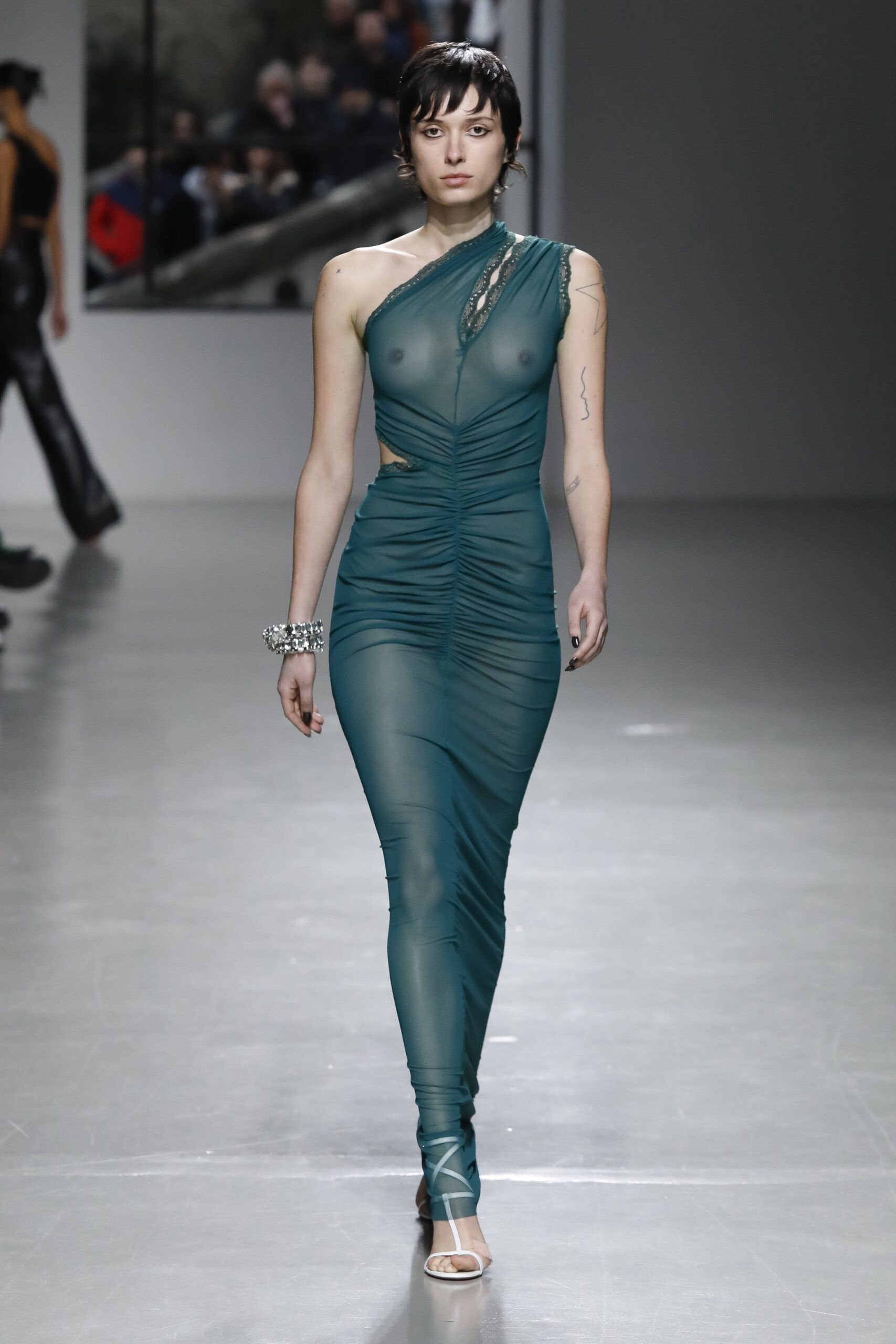 fitted teal mesh dress